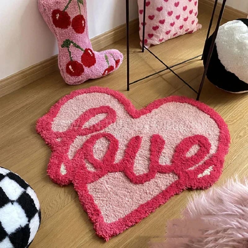 Pink Love Shaped Plushy Bath Mat - Image 2