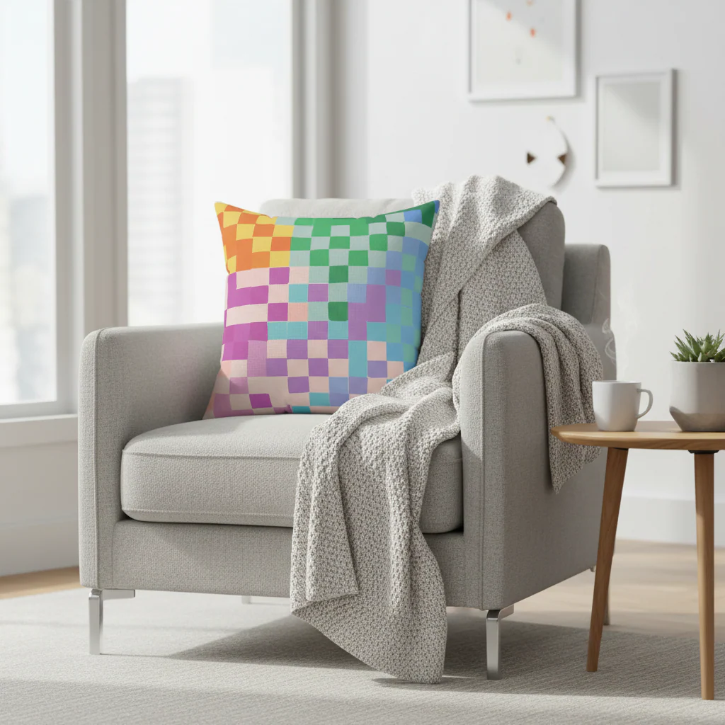 Pixel Bloom Mosaic Throw Pillow - Image 2