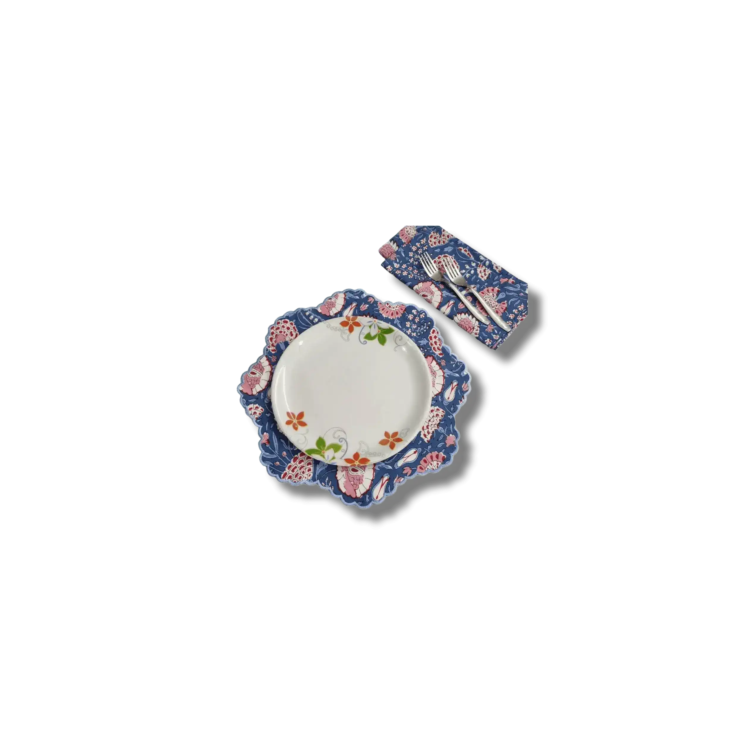 Pond of Flowers Block Printed Cotton Placemats and Napkins - Image 6
