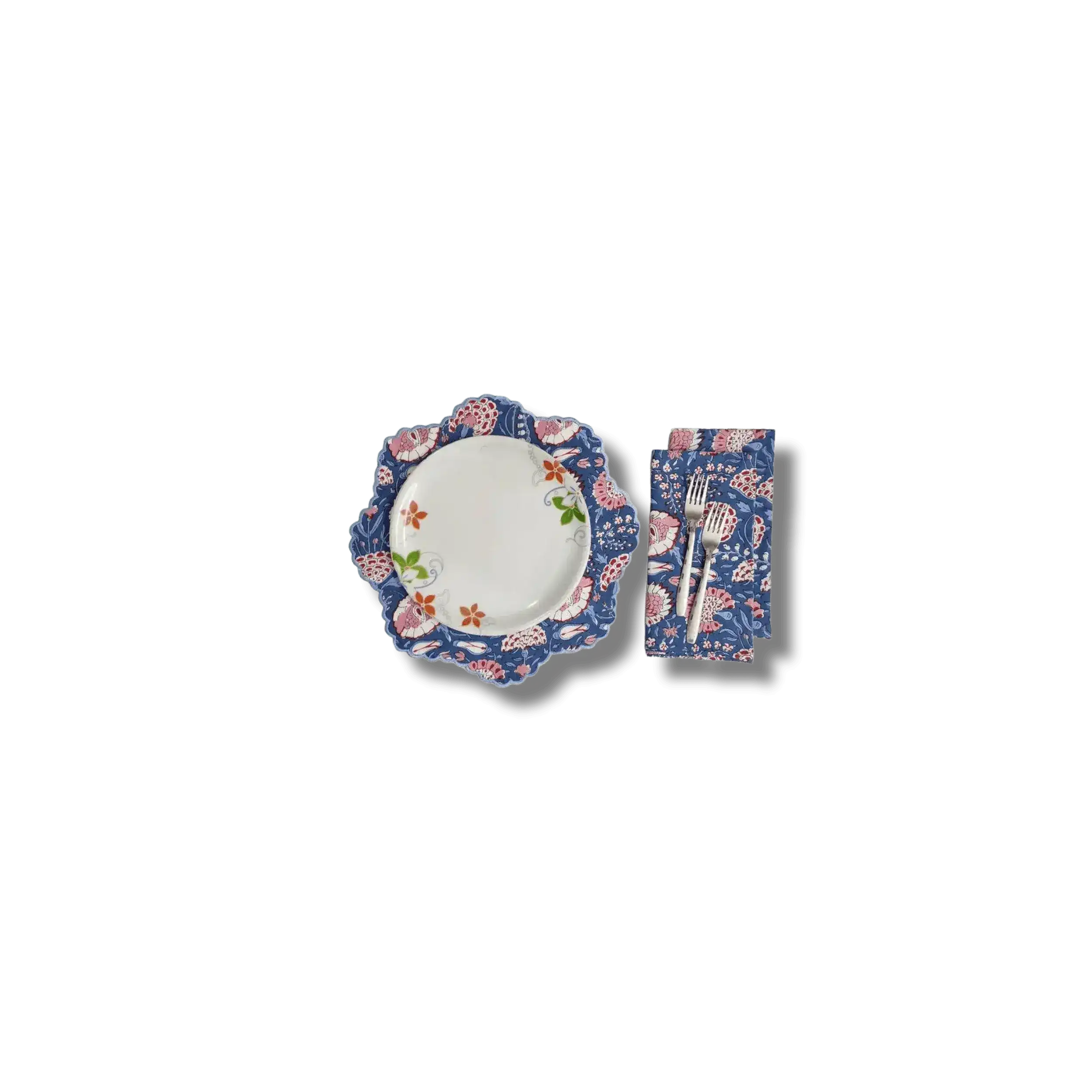 Pond of Flowers Block Printed Cotton Placemats and Napkins - Image 8