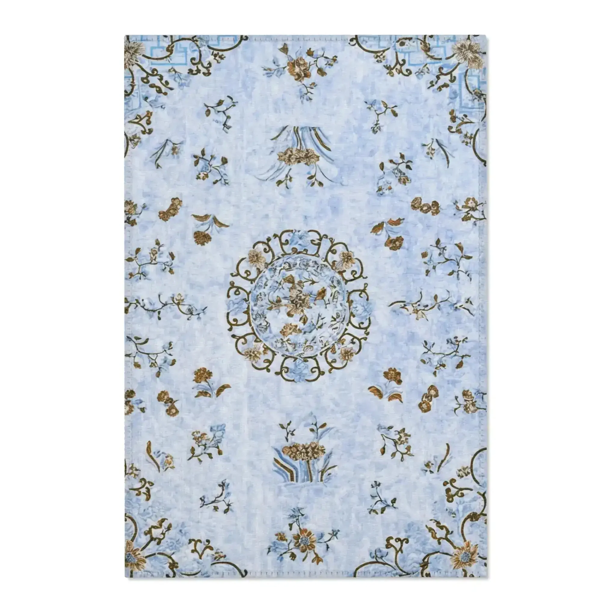 Powder Blue Oriental Floral Accent Rug - Image 2