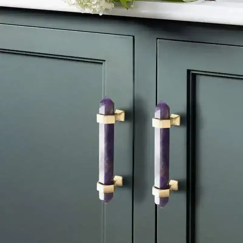 Purple Amethyst Bar Cabinet Drawer Pull with Brass Accent - Image 3