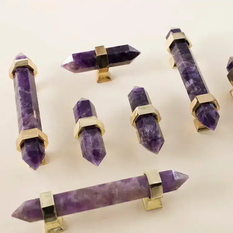 Purple Amethyst Bar Cabinet Drawer Pull with Brass Accent - Image 4