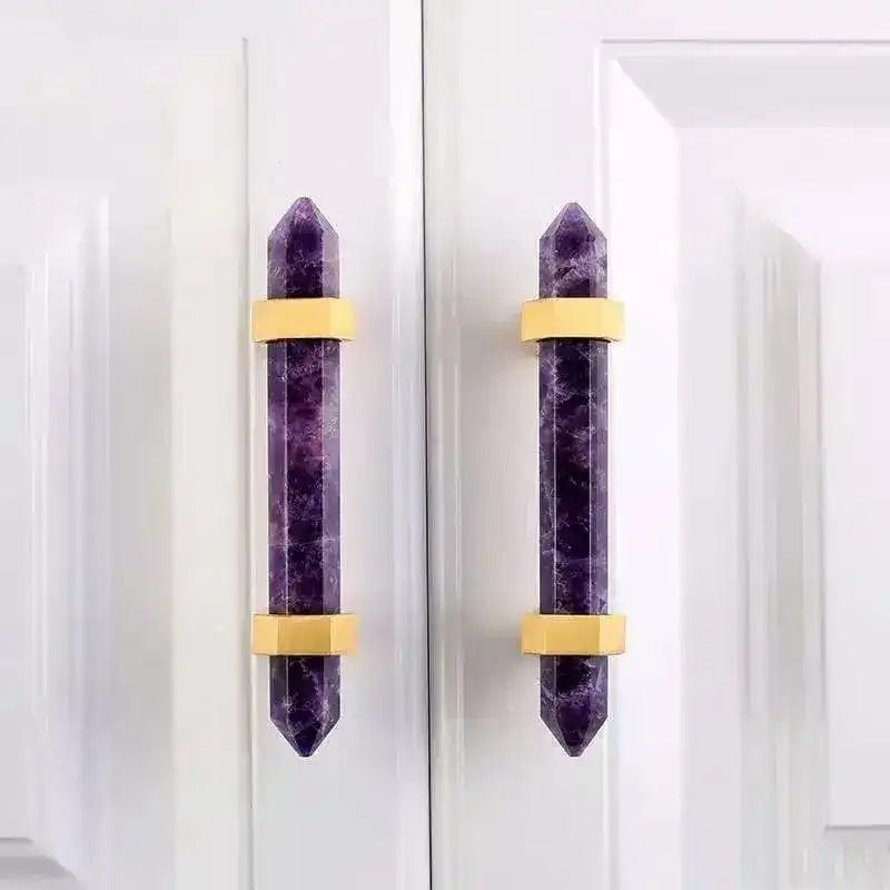 Purple Amethyst Bar Cabinet Drawer Pull with Brass Accent - Image 9