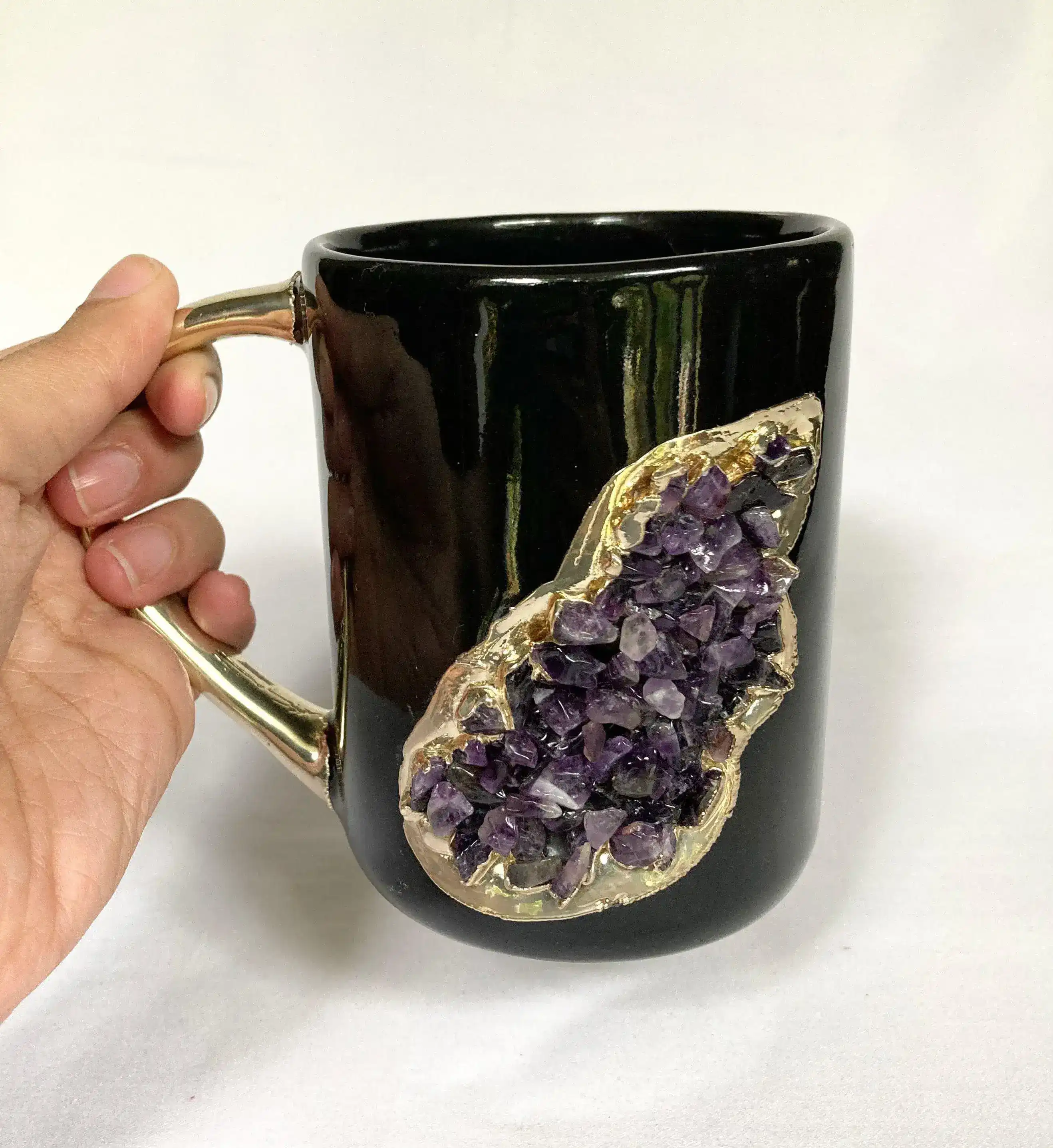 Purple Amethyst Black Mug with Gold Handle - Set of 2 - Image 2