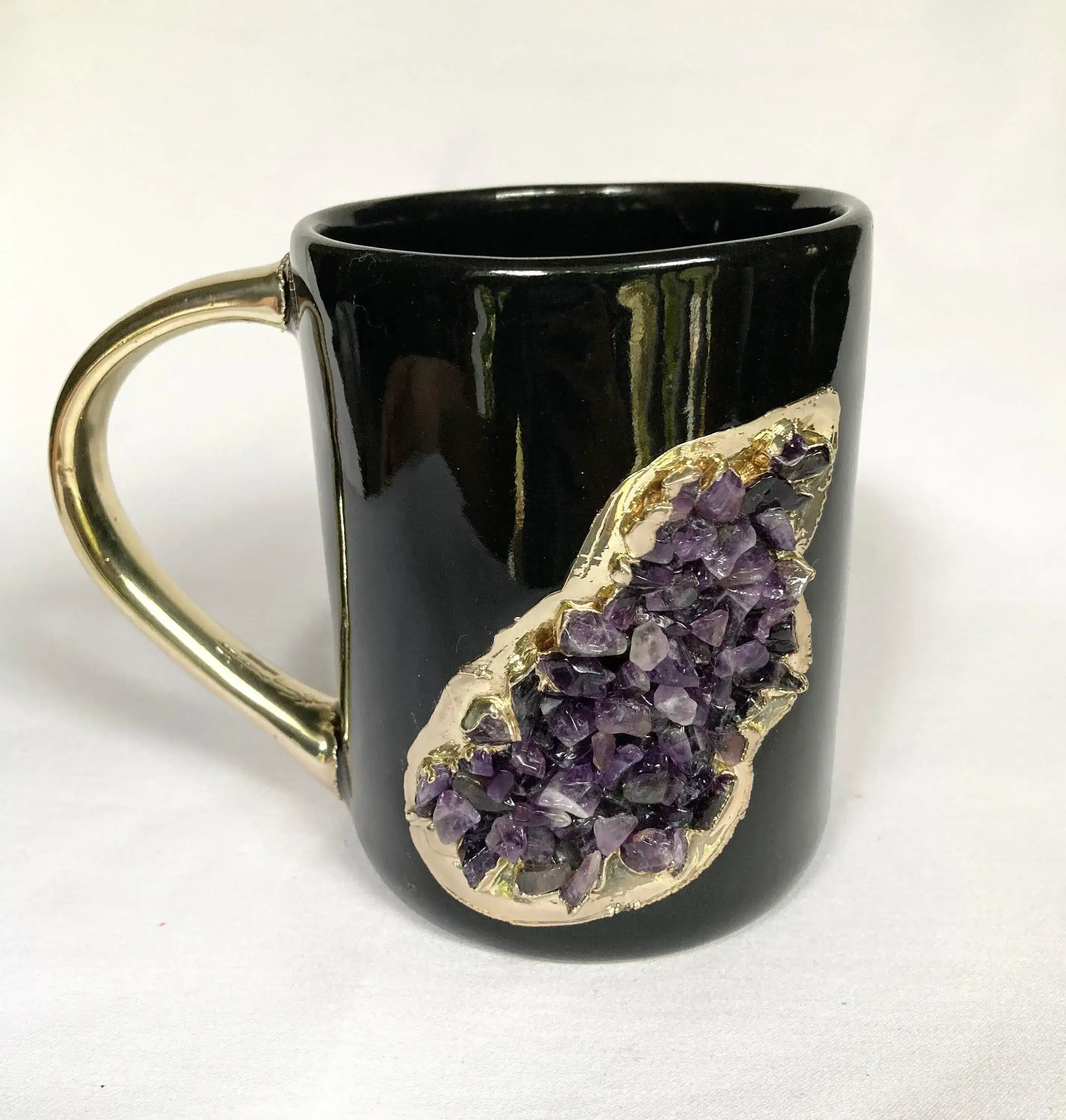 Purple Amethyst Black Mug with Gold Handle - Set of 2 - Image 3