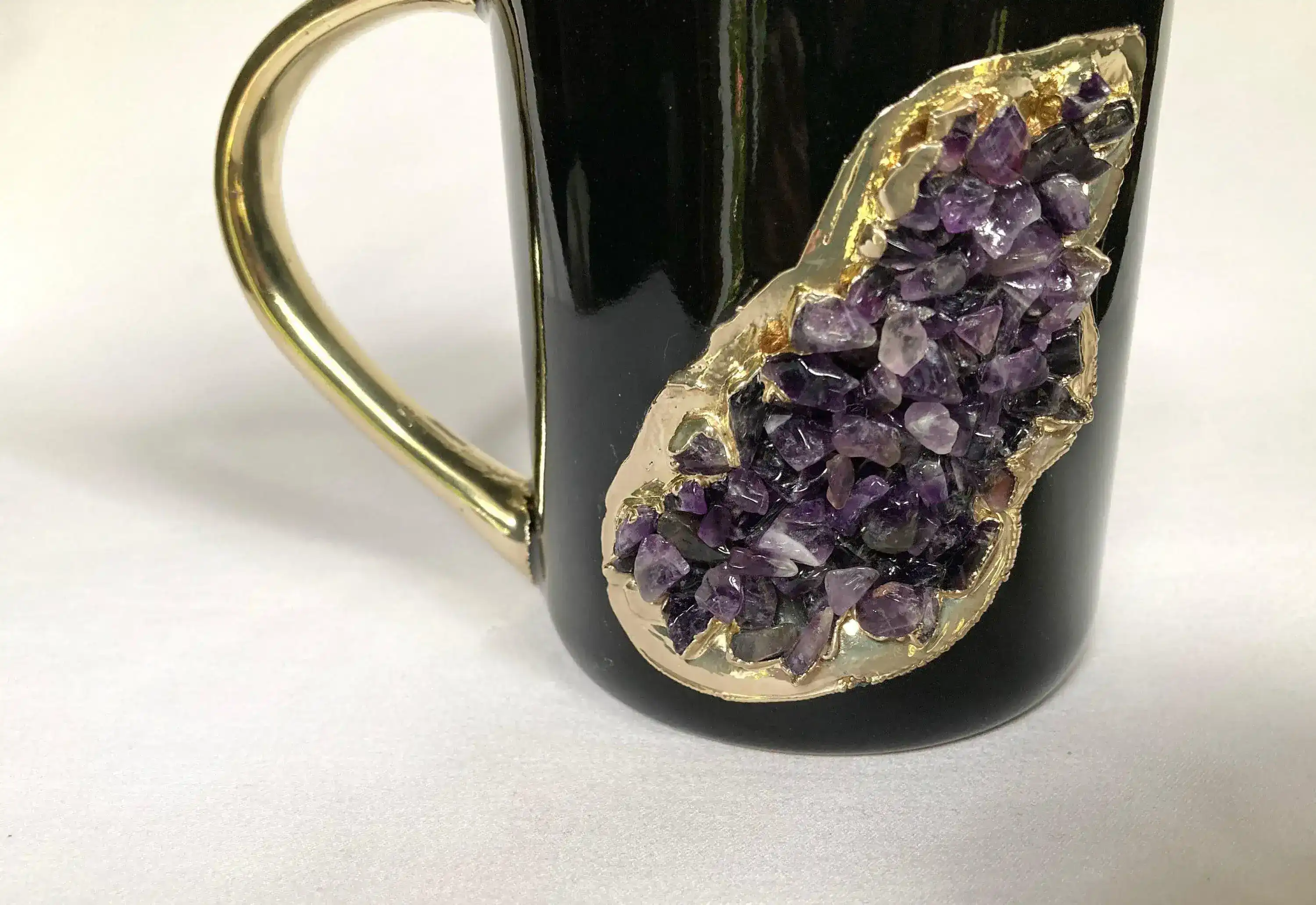 Purple Amethyst Black Mug with Gold Handle - Set of 2 - Image 4