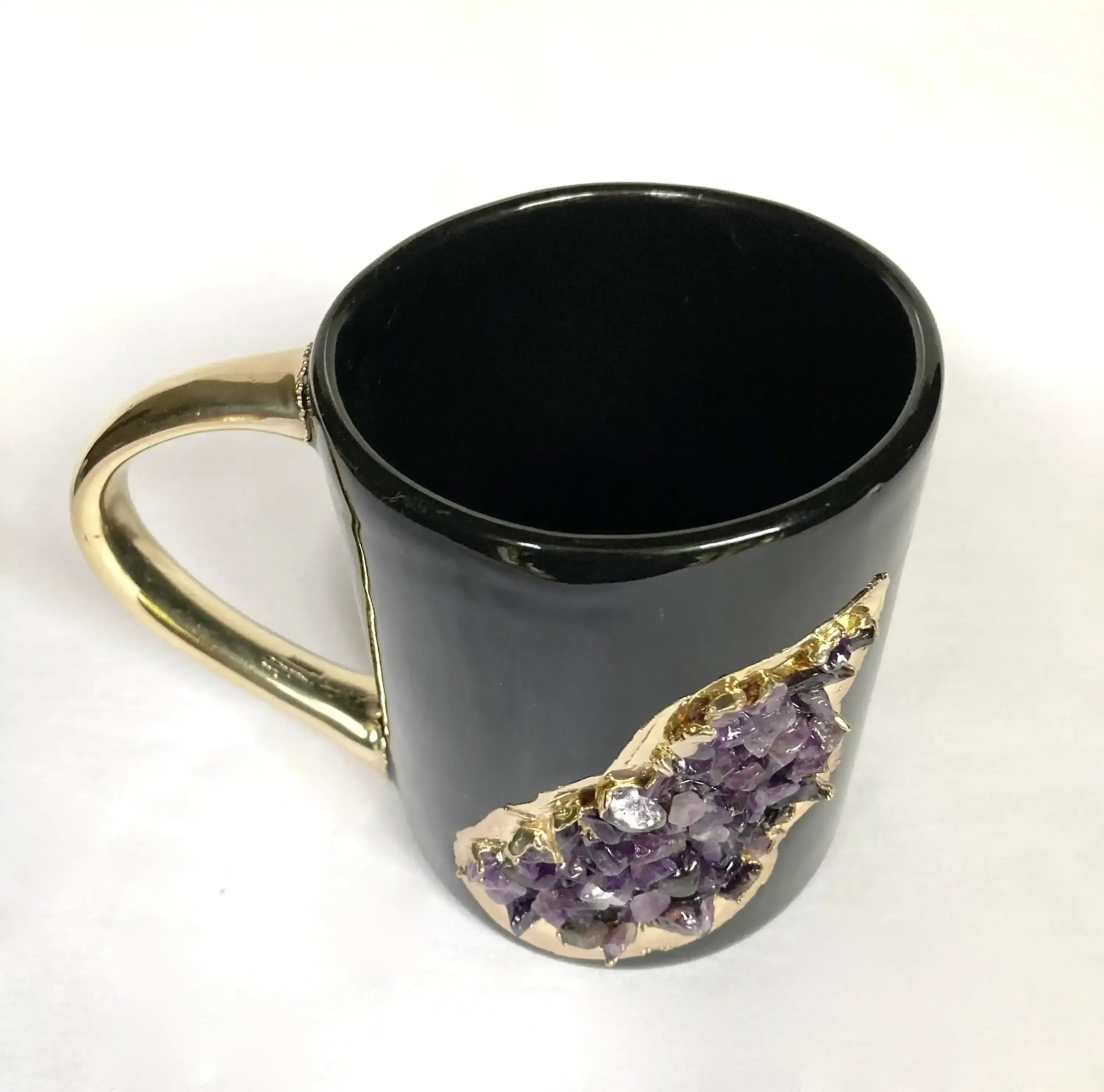 Purple Amethyst Black Mug with Gold Handle - Set of 2 - Image 5