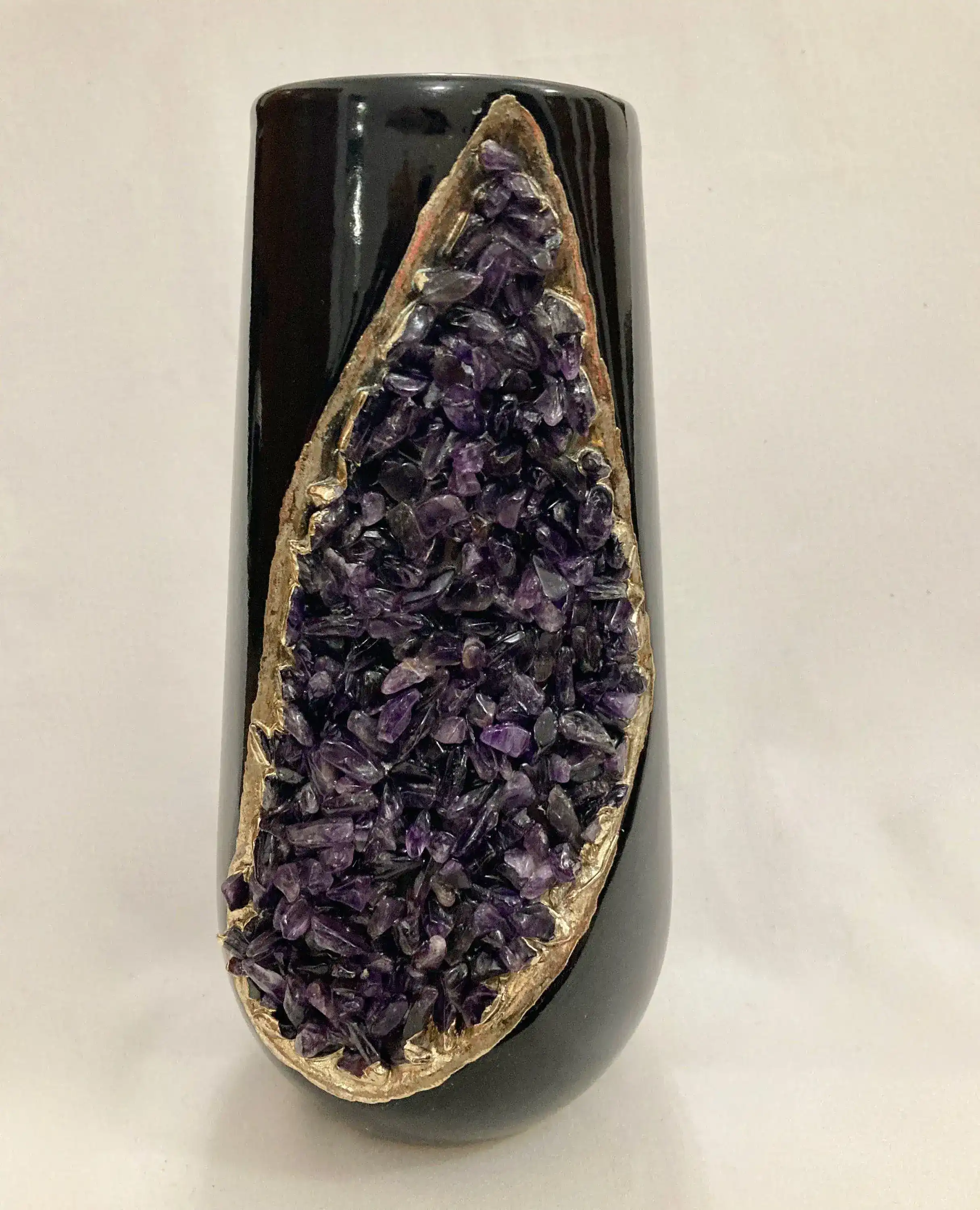 Purple Amethyst Crystal Black and Gold Ceramic Vase Planter - Image 4