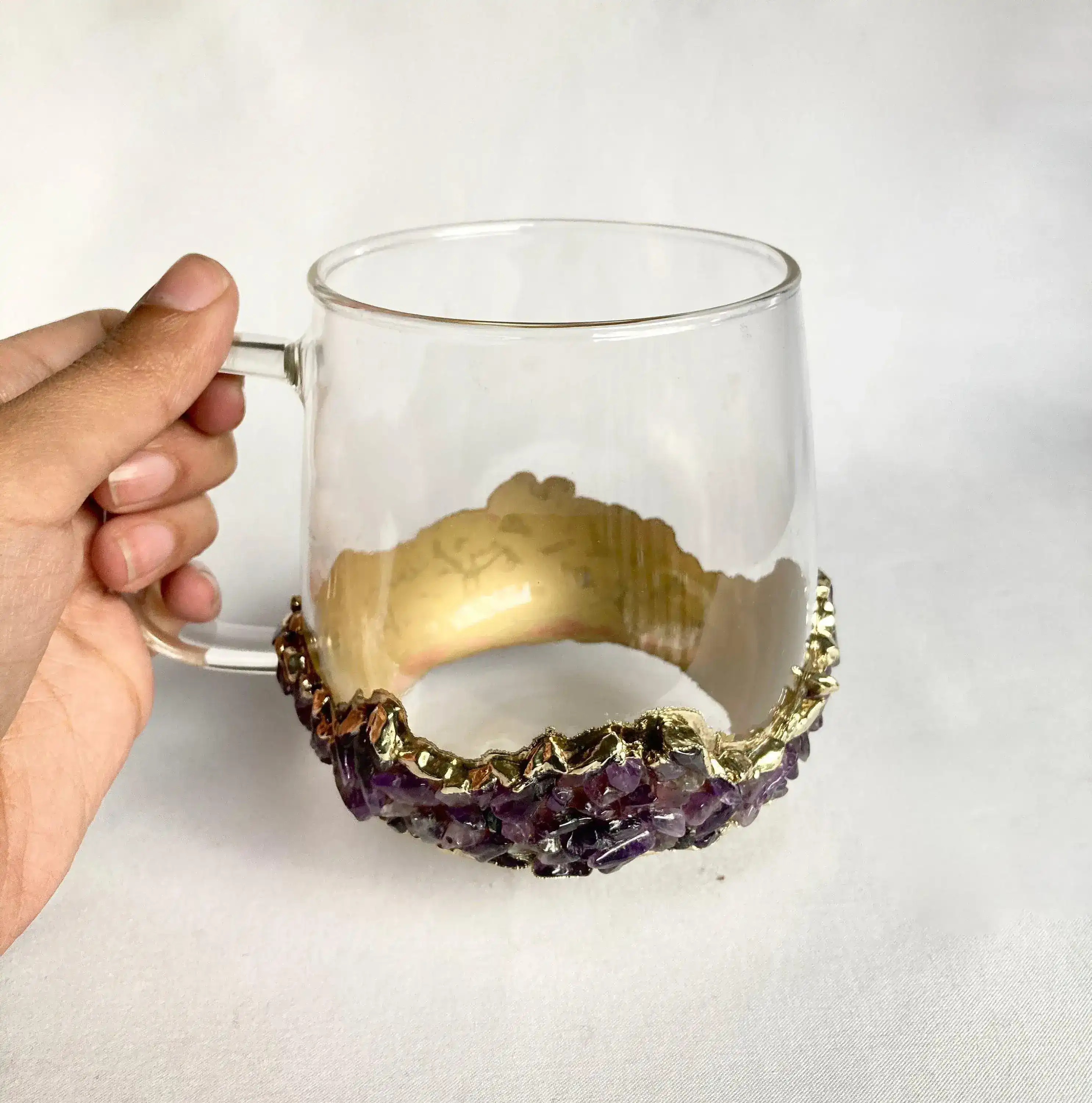 Purple Quartz Glass Coffee Mug with Handle - Set of 2 - Image 3