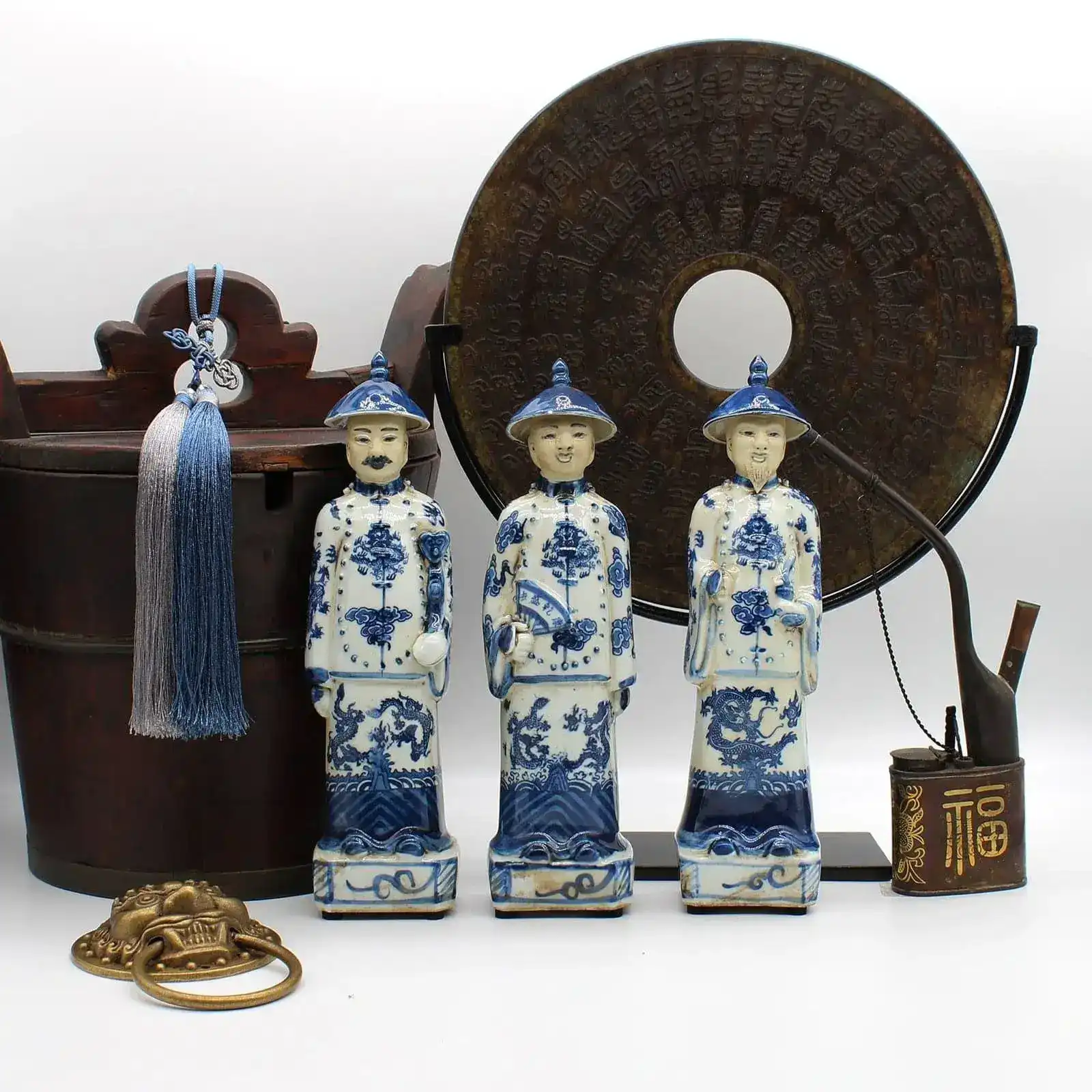 Qing Dynasty Emperors Hand Painted Ceramic Figurines - Image 2