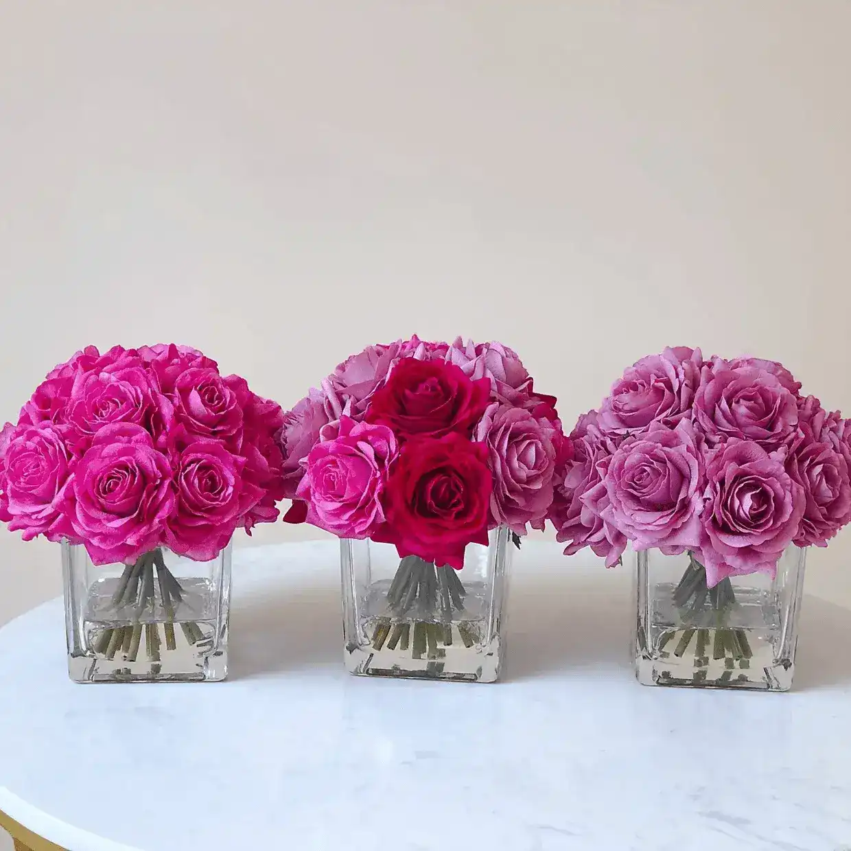 Real Touch Artificial Faux Purple Gray Silk Rose Centerpiece Arrangement in Fake Water - Image 3