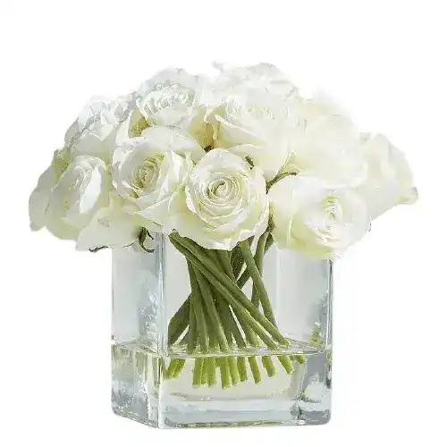 Real Touch Faux White Silk Rose Centerpiece Arrangement in Fake Water - Image 3