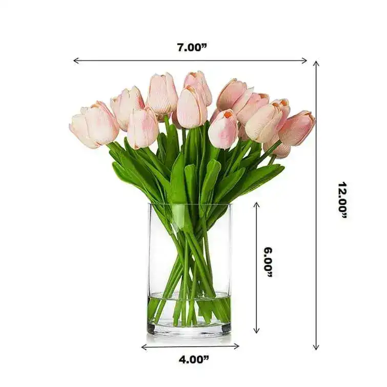 Real Touch Flower Tulips Centerpiece in Vase - Pink - Image 4