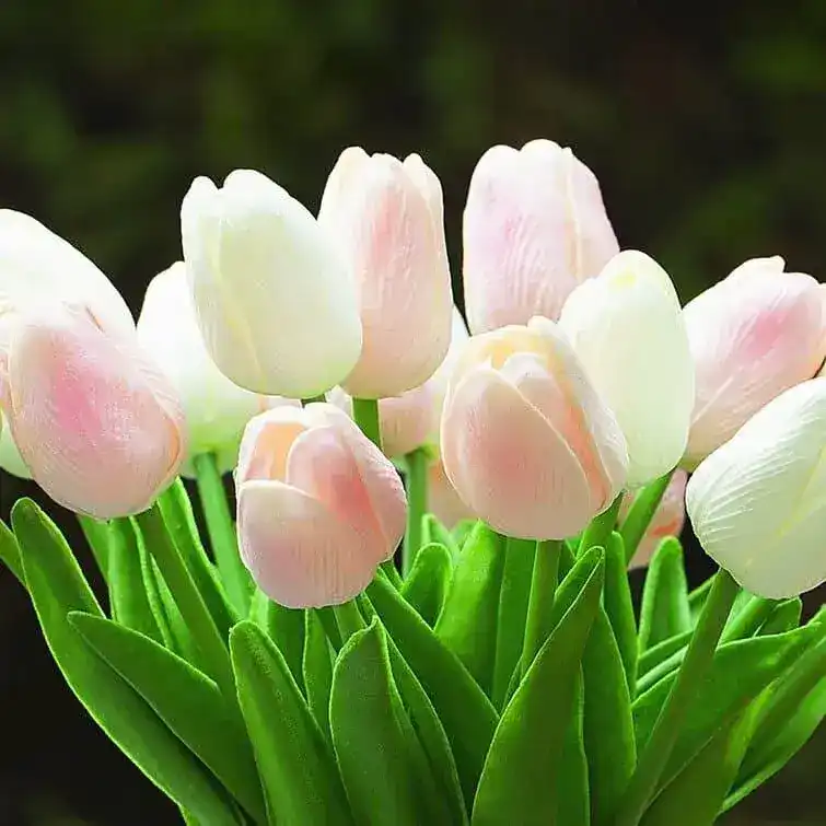 Real Touch Flower Tulips Centerpiece in Vase - Pink and White - Image 3