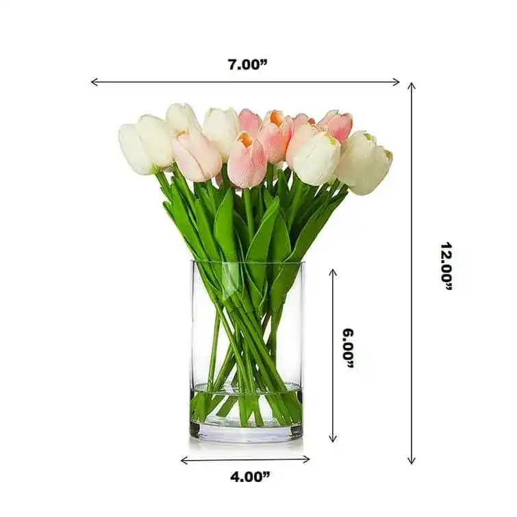 Real Touch Flower Tulips Centerpiece in Vase - Pink and White - Image 4