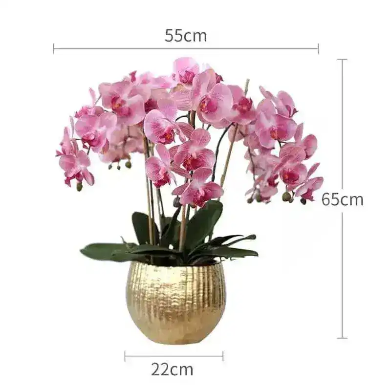 Real Touch Luxury 5 stems Pink Phalaenopsis Arrangement in Golden Pot - Image 4