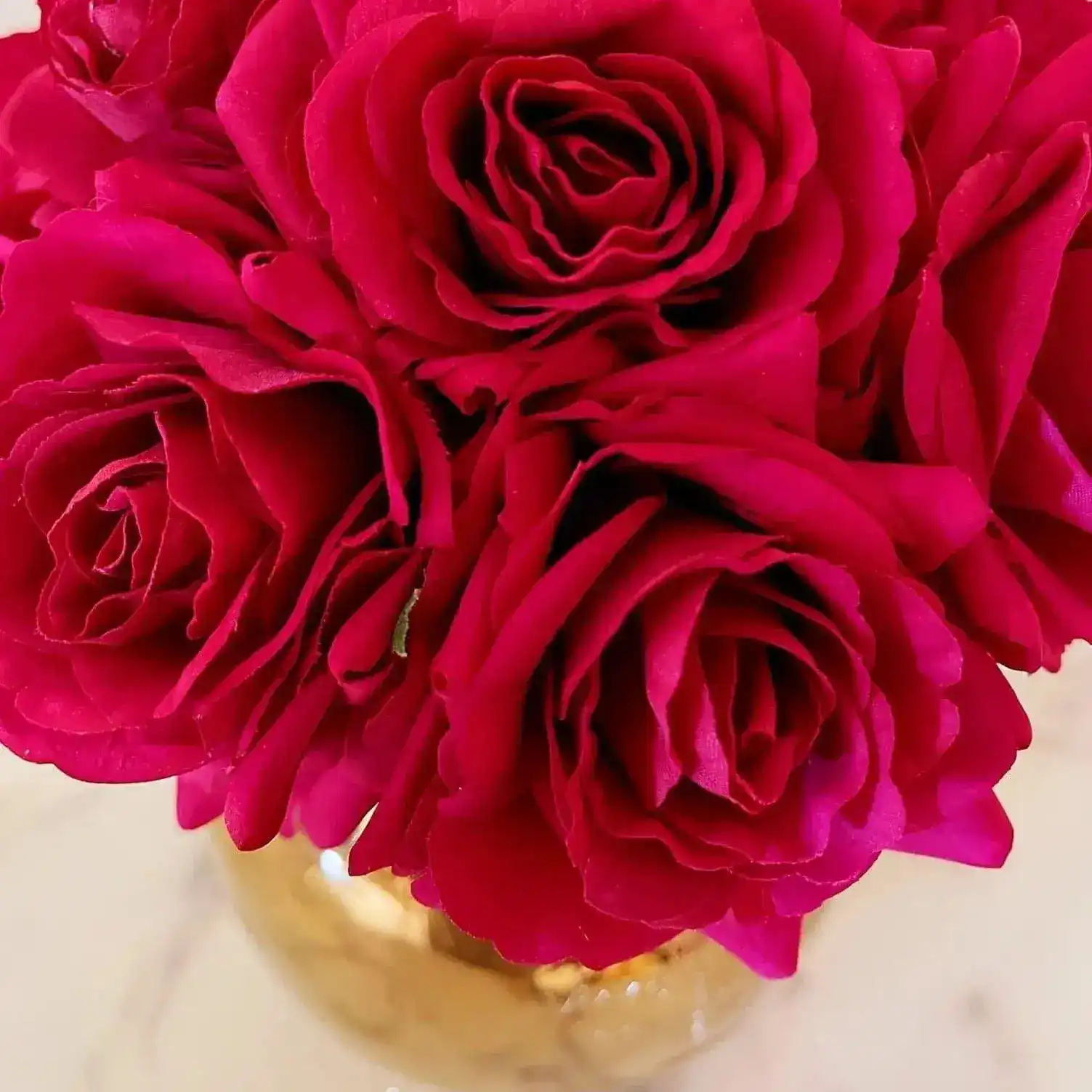 Real Touch Luxury Artificial Red Rose Arrangement in Golden Pot - Image 2