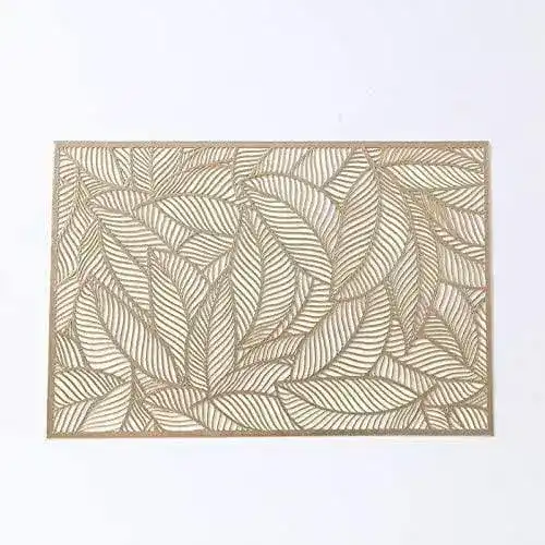 Rectangle Gold Leaves Vinyl Placemats - Set of 10 - Image 3