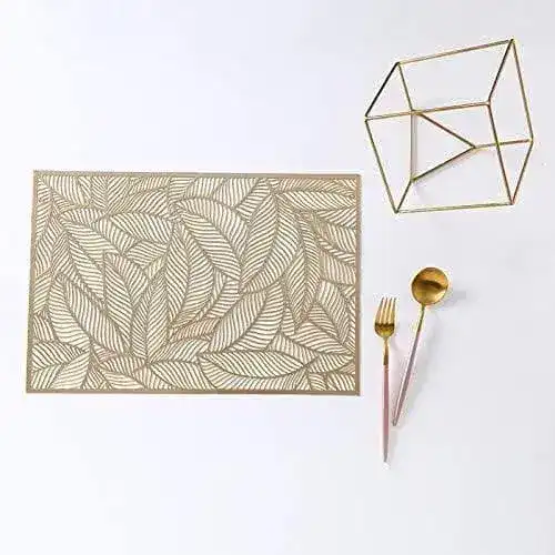 Rectangle Gold Leaves Vinyl Placemats - Set of 10 - Image 4
