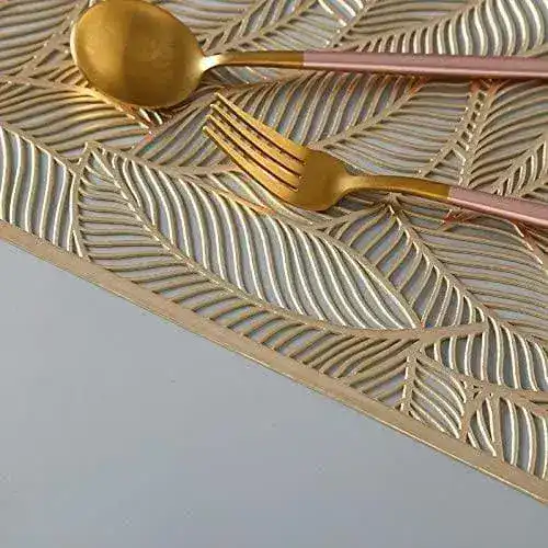 Rectangle Gold Leaves Vinyl Placemats - Set of 10 - Image 5
