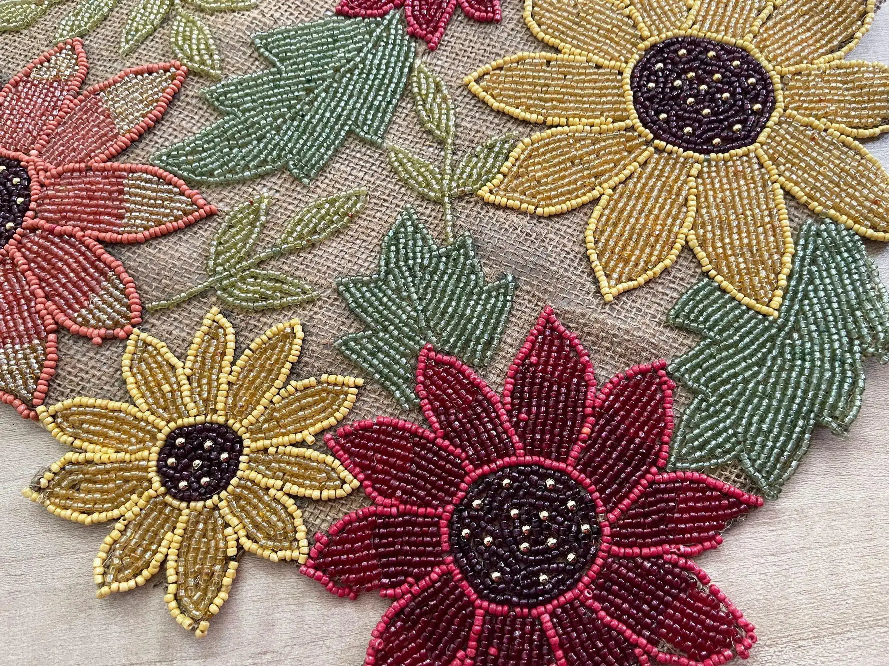 Red and Gold Floral Spring Beaded Table Runner - Image 2