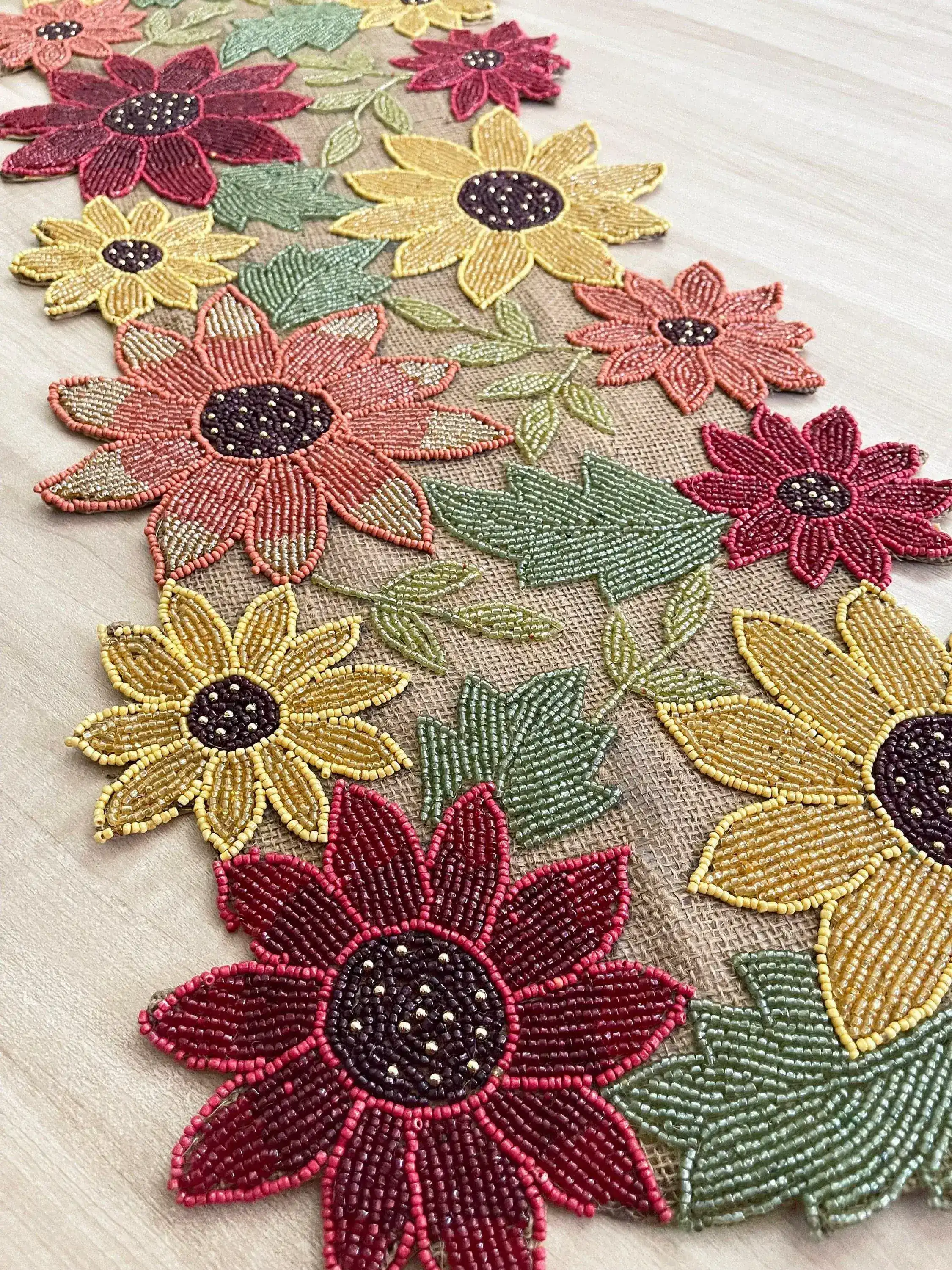 Red and Gold Floral Spring Beaded Table Runner - Image 3