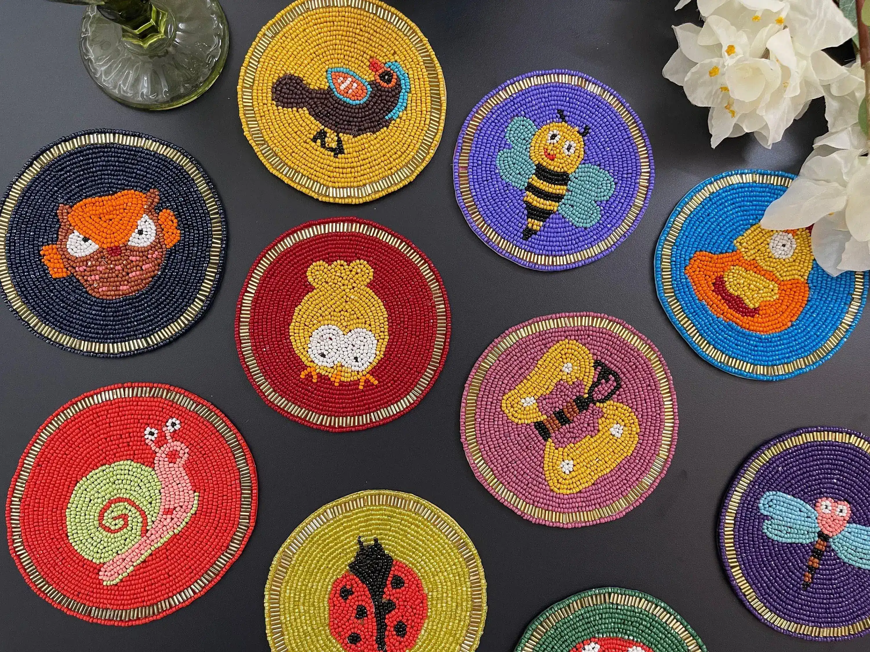 Red and Yellow Lady Bug Beaded Coasters - Set of 6 - Image 7