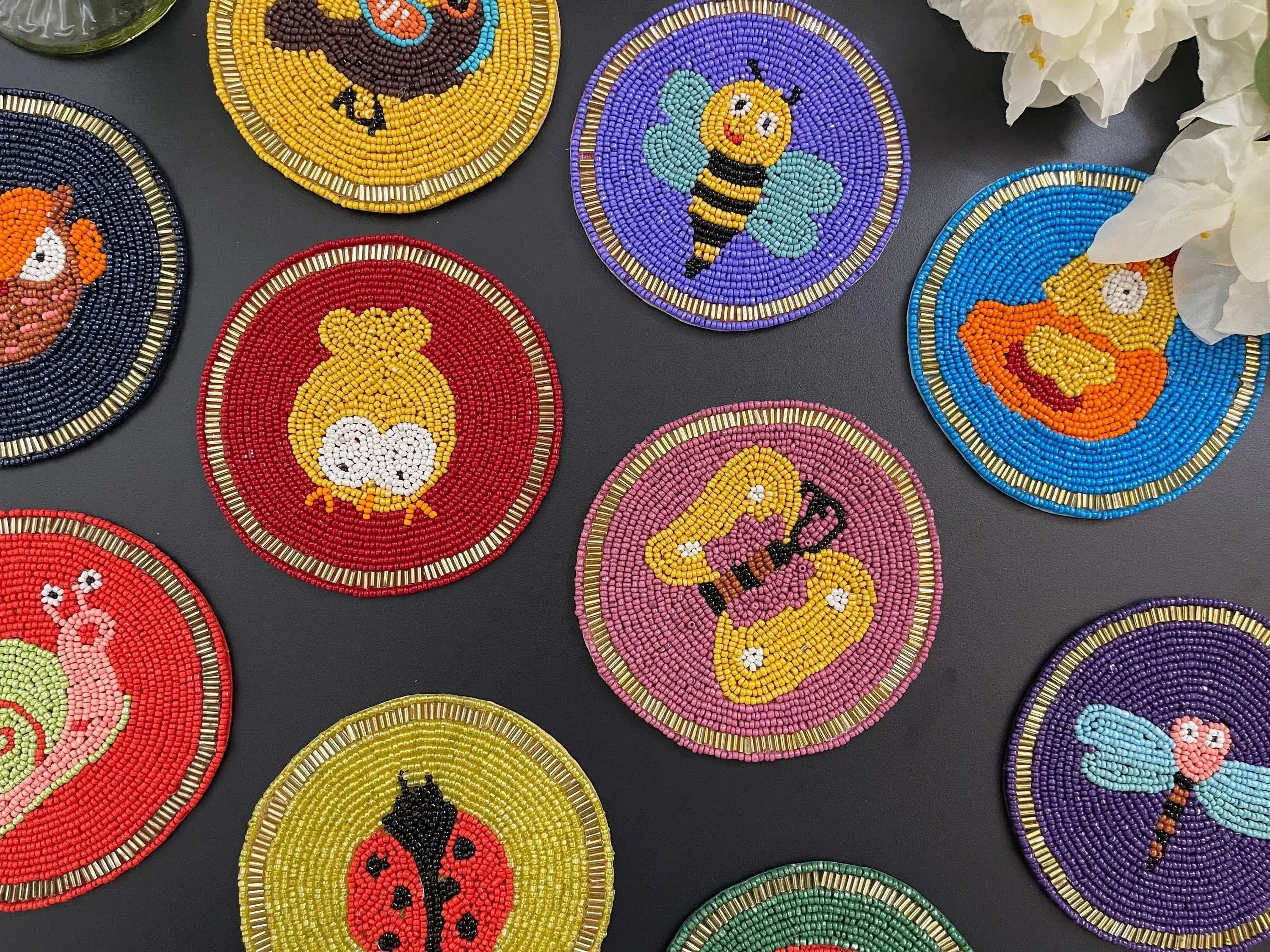 Red and Yellow Lady Bug Beaded Coasters - Set of 6 - Image 9