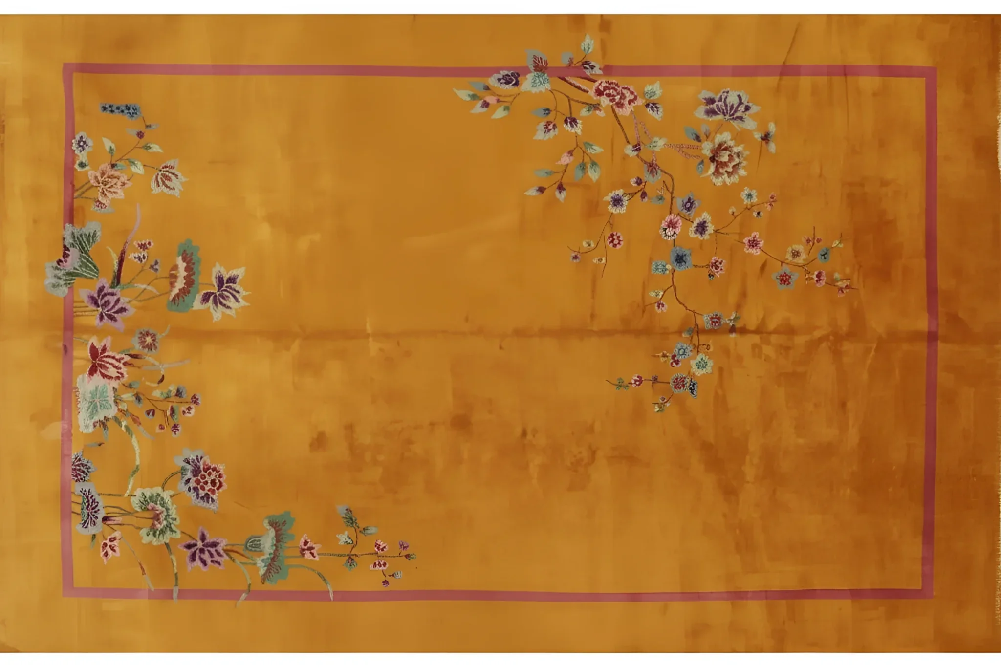 Red Bordered Spring Floral in the Golden Sky Wool Hand Knotted Area Rug - Image 4