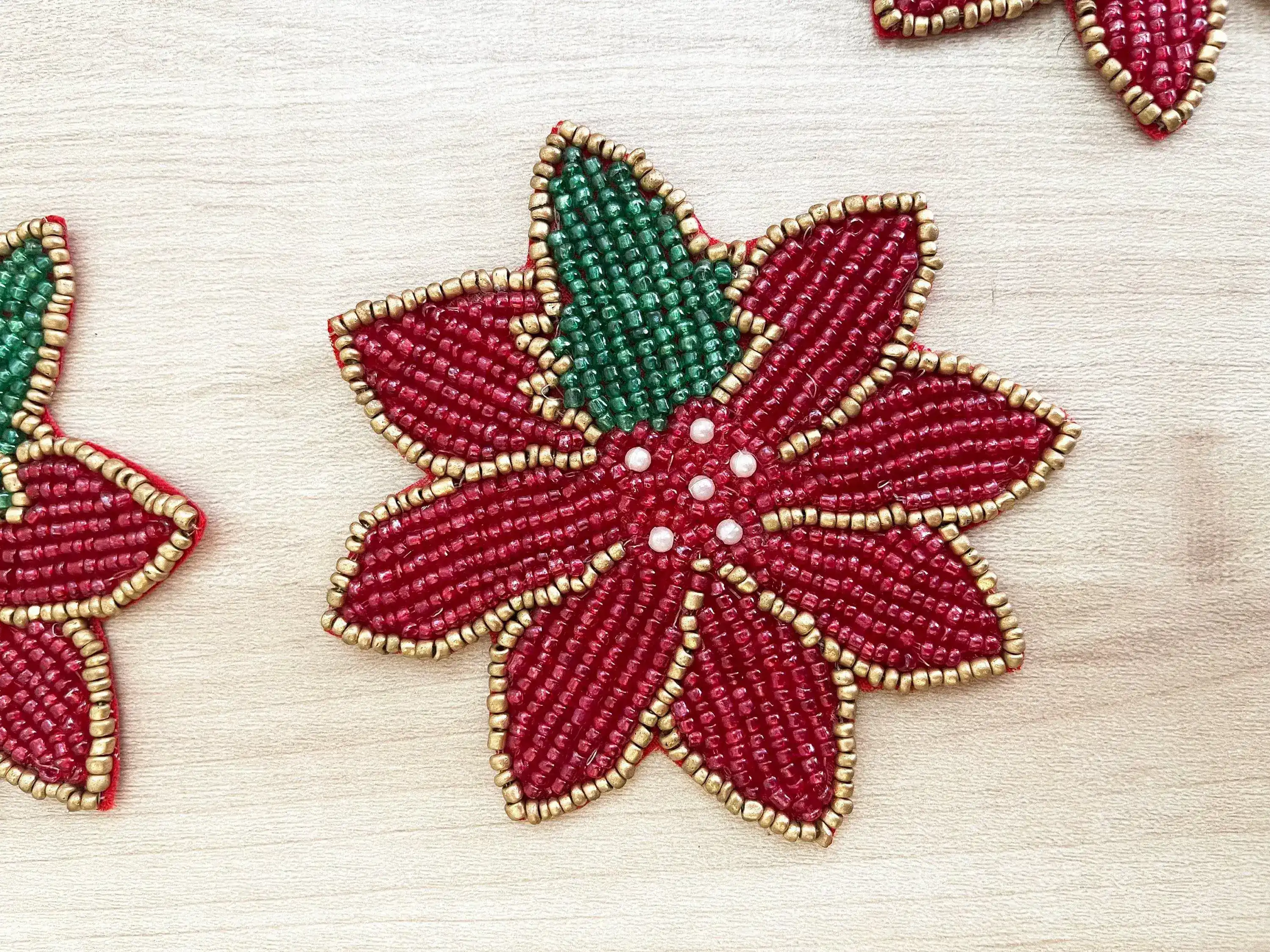 Red Christmas Blossom Beaded Coasters - Set of 6 - Image 2