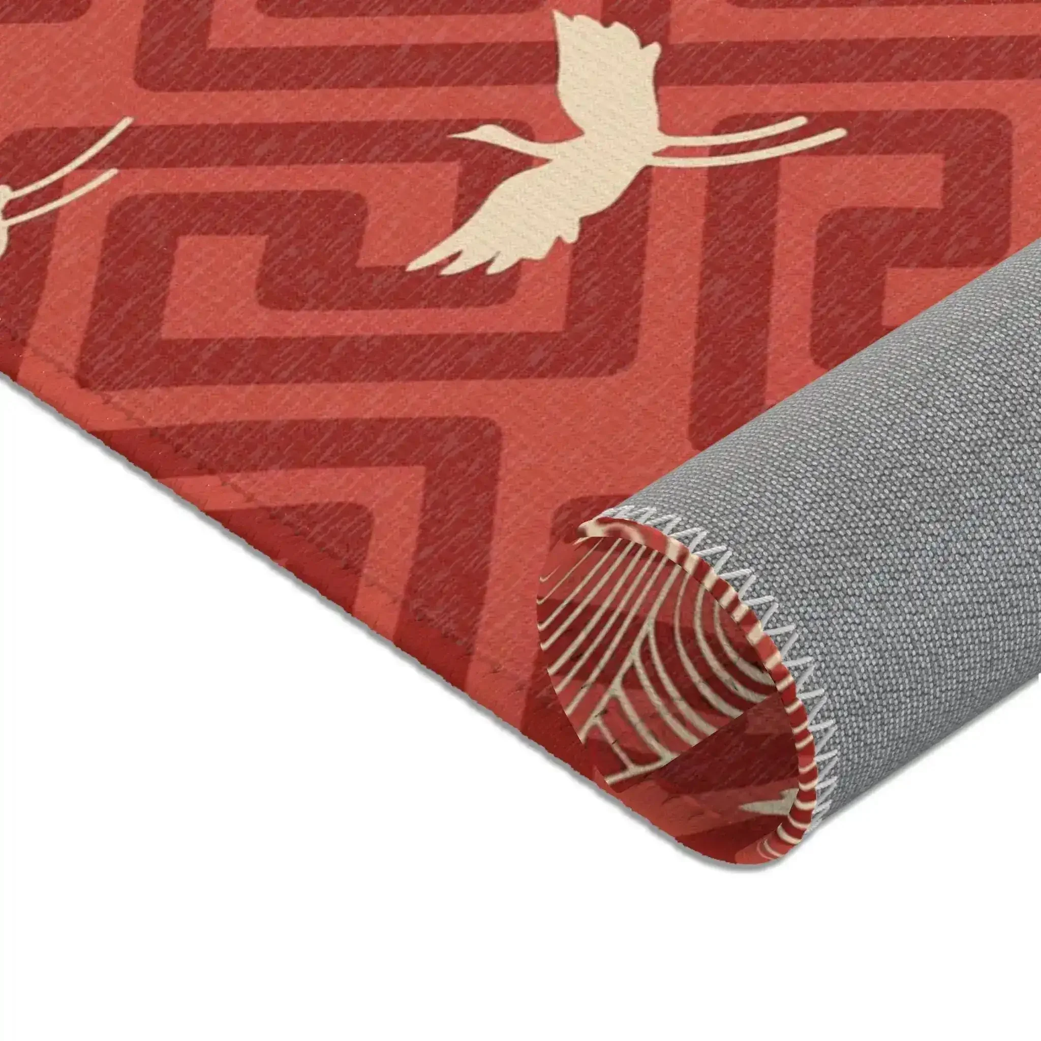 Red Geometric Crane & Wave Pattern Accent Rug - Image 4