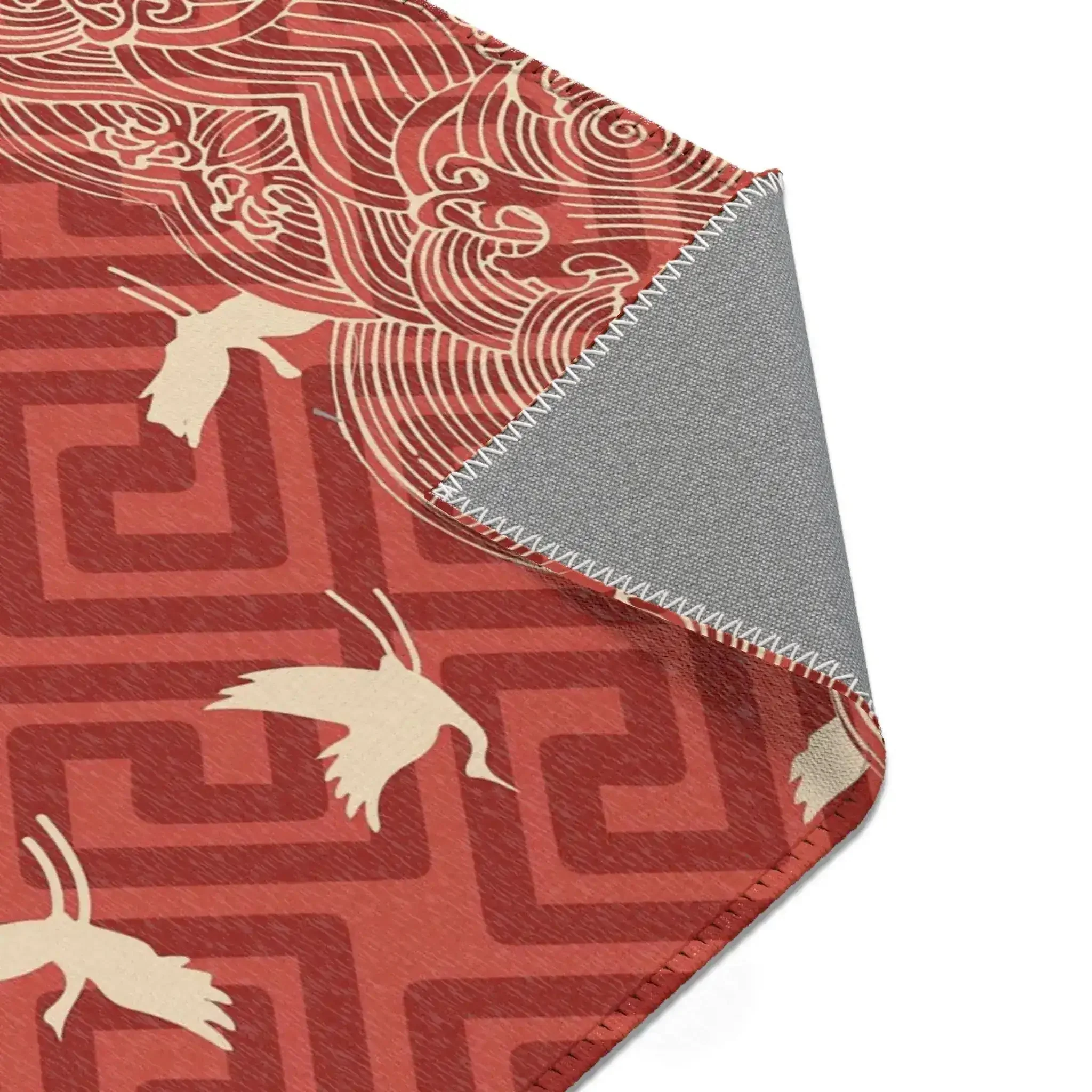 Red Geometric Crane & Wave Pattern Accent Rug - Image 5