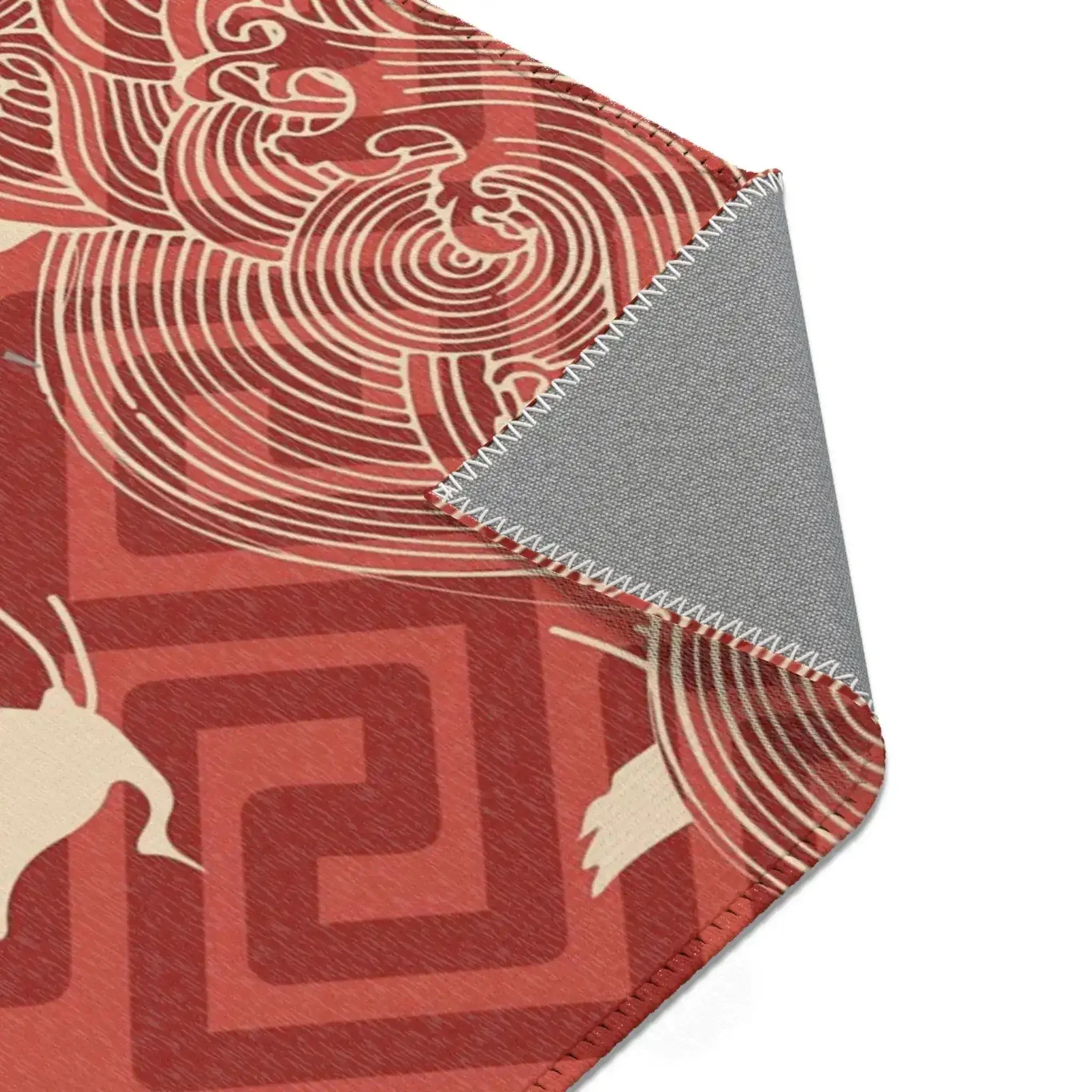 Red Geometric Crane & Wave Pattern Accent Rug - Image 8