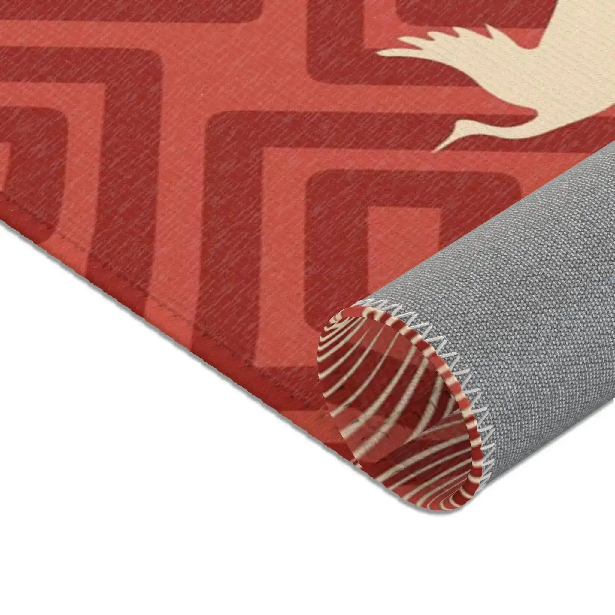 Red Geometric Crane & Wave Pattern Accent Rug - Image 9