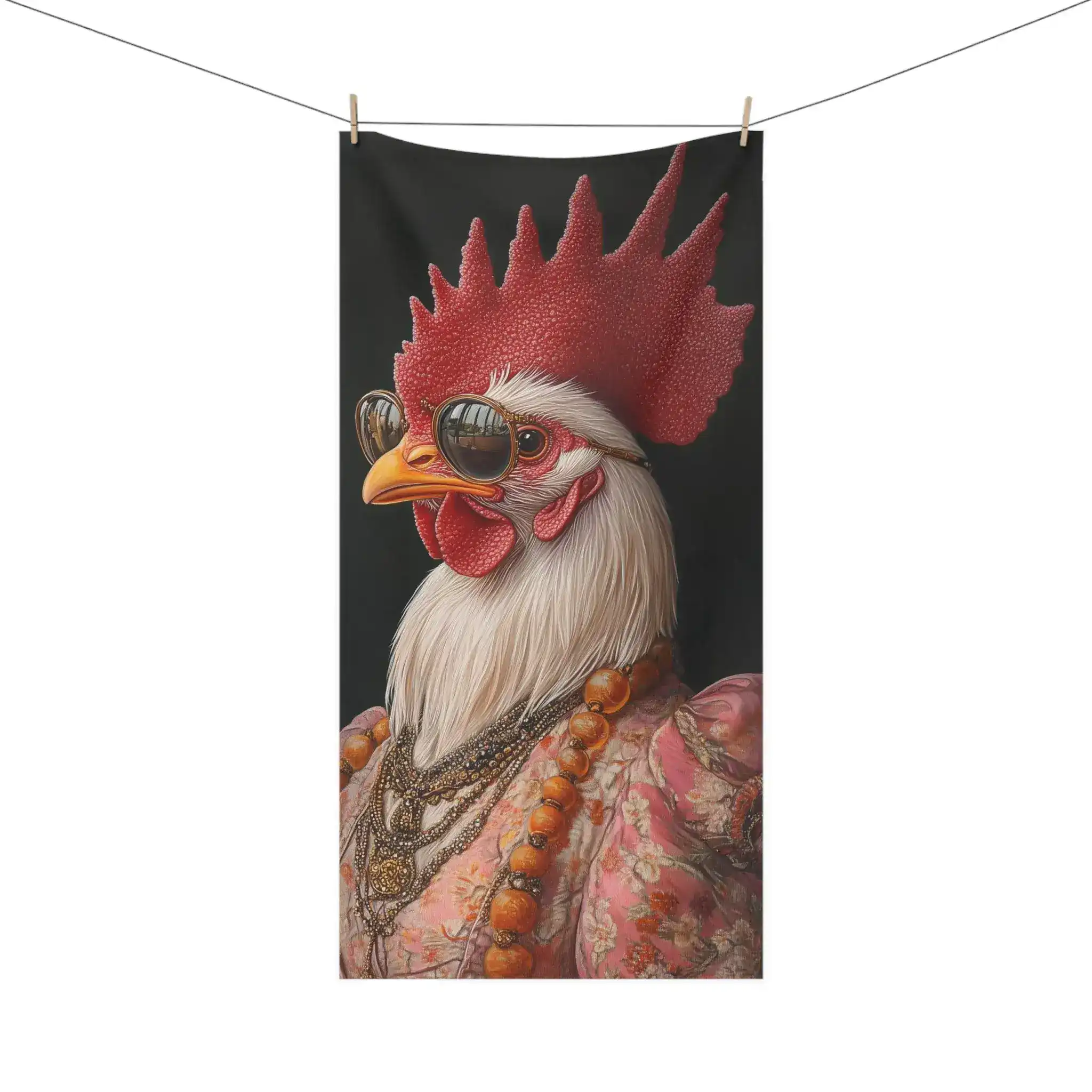 Regal Renaissance Chicken in Couture with Sunglasses Bath Towel - Image 4