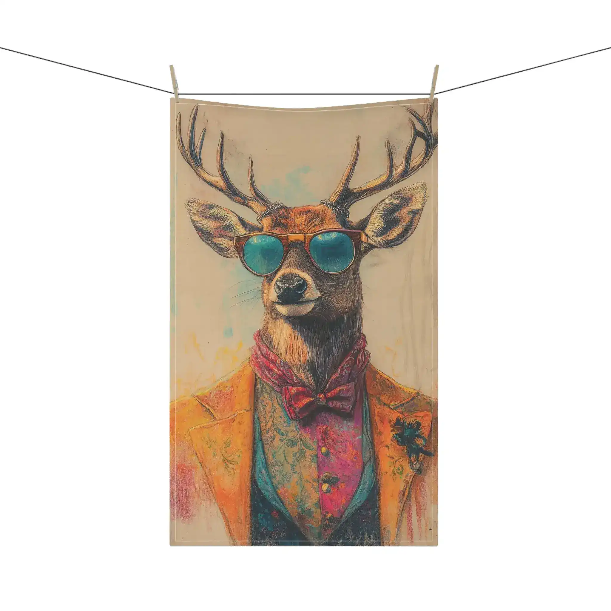 Regal Stag in Couture – Vintage Chic Cotton Kitchen Towel - Image 4