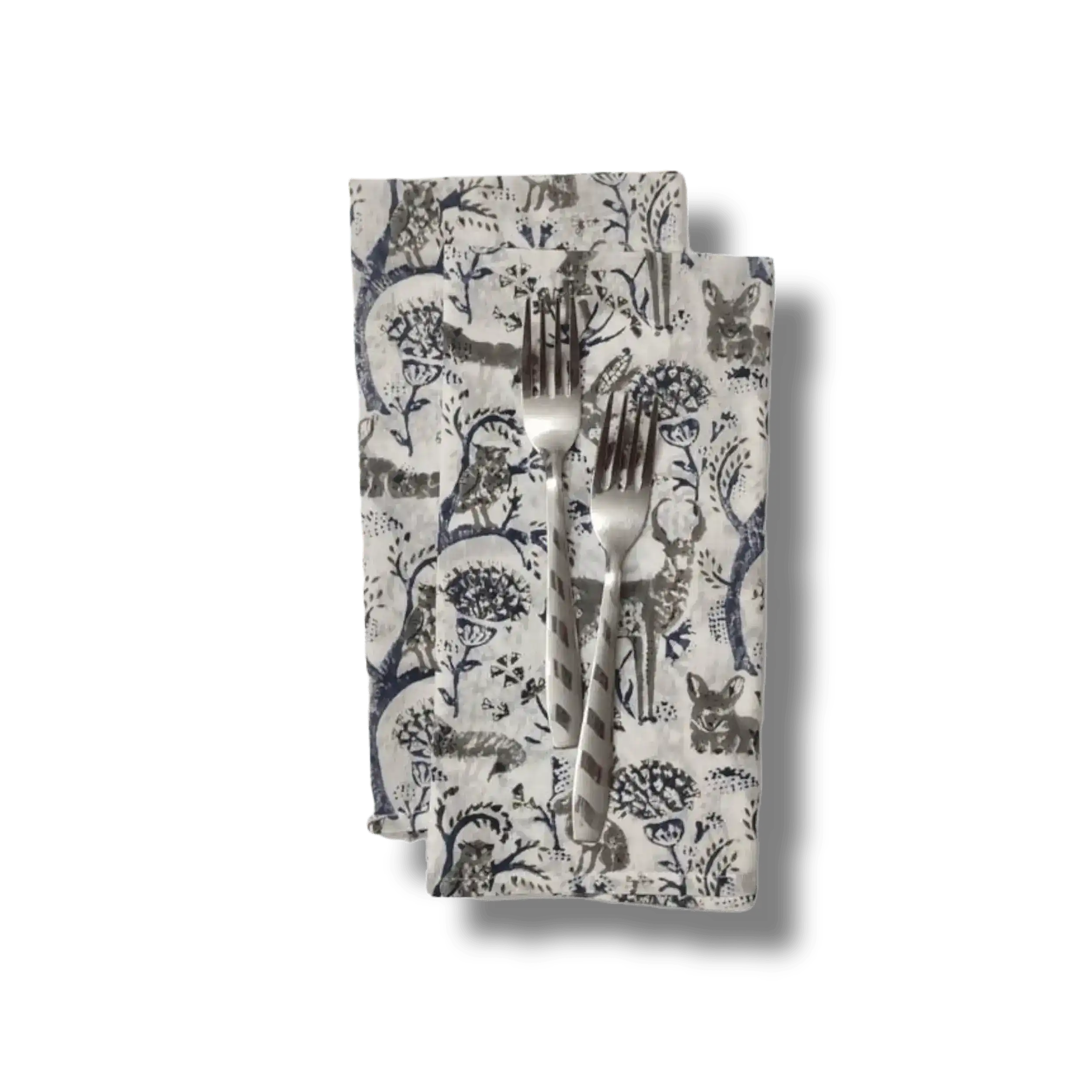 Reindeers in the Forest Block Printed Cotton Napkins - Image 2