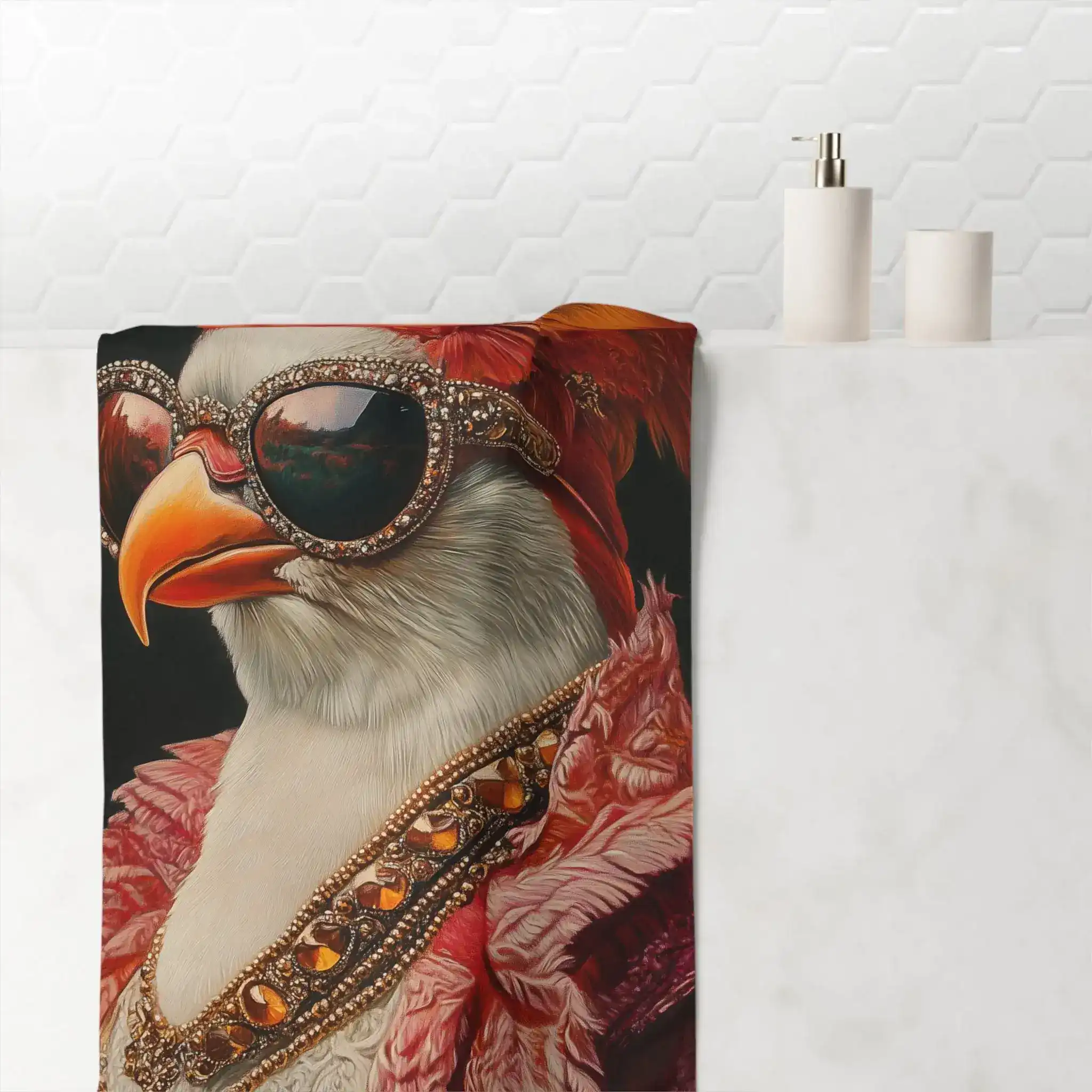 Renaissance Bird in Couture with Gemmed Sunglasses Bath Towel - Image 2