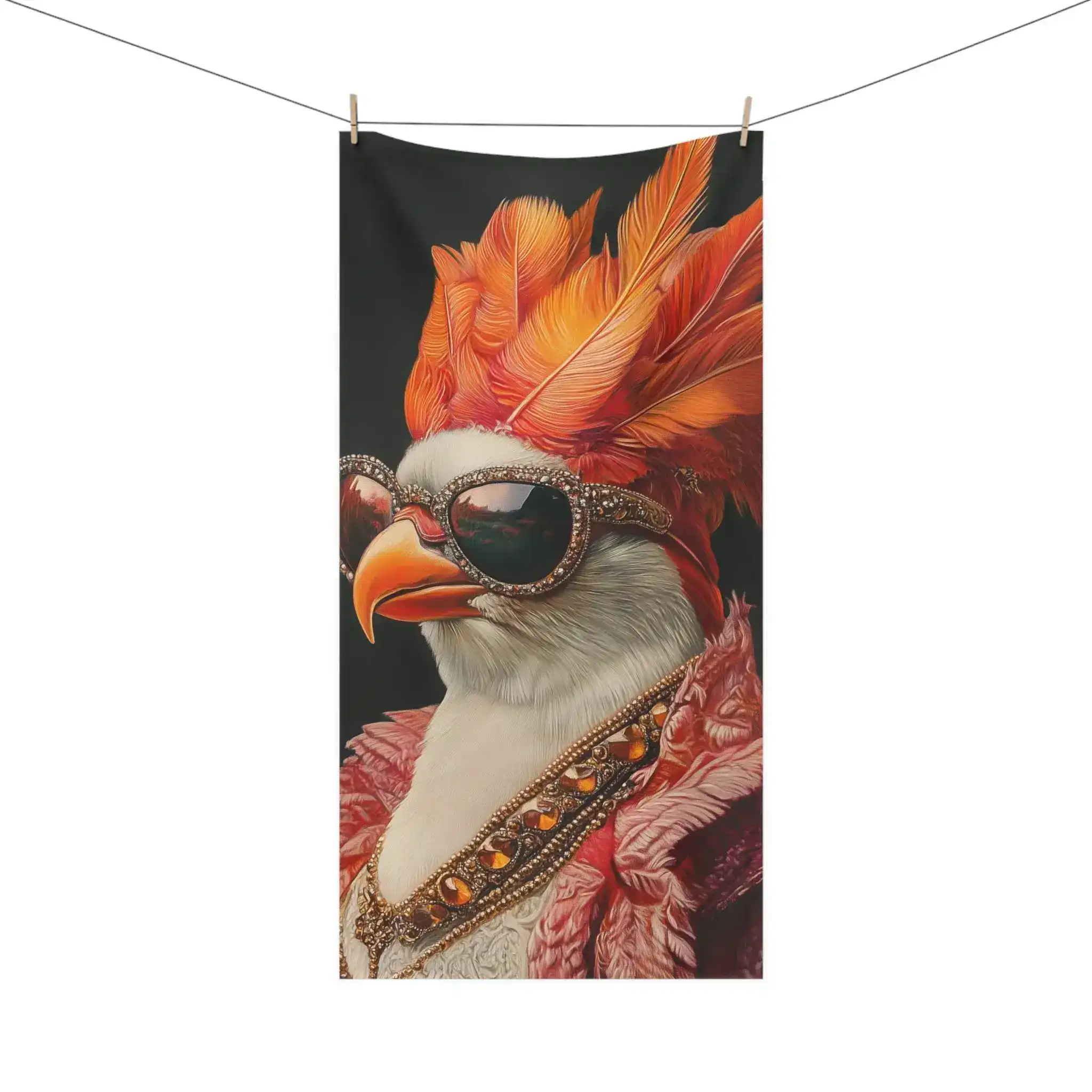 Renaissance Bird in Couture with Gemmed Sunglasses Bath Towel - Image 4