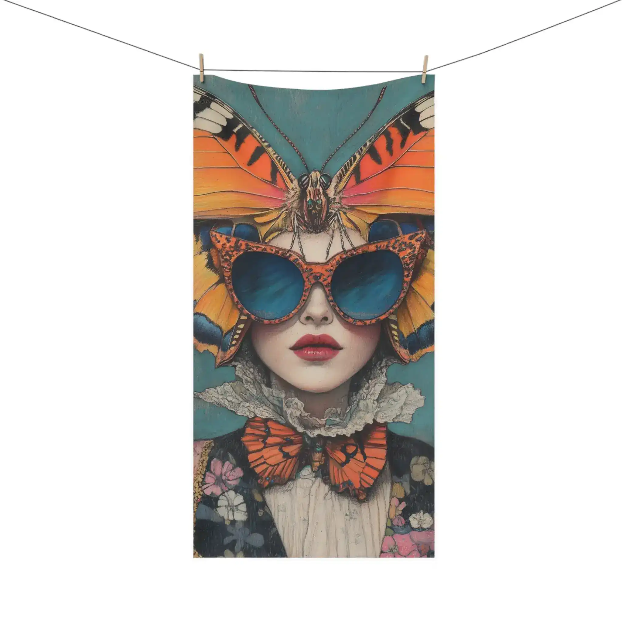 Renaissance Butterfly in Couture with Sunglasses Bath Towel - Image 4