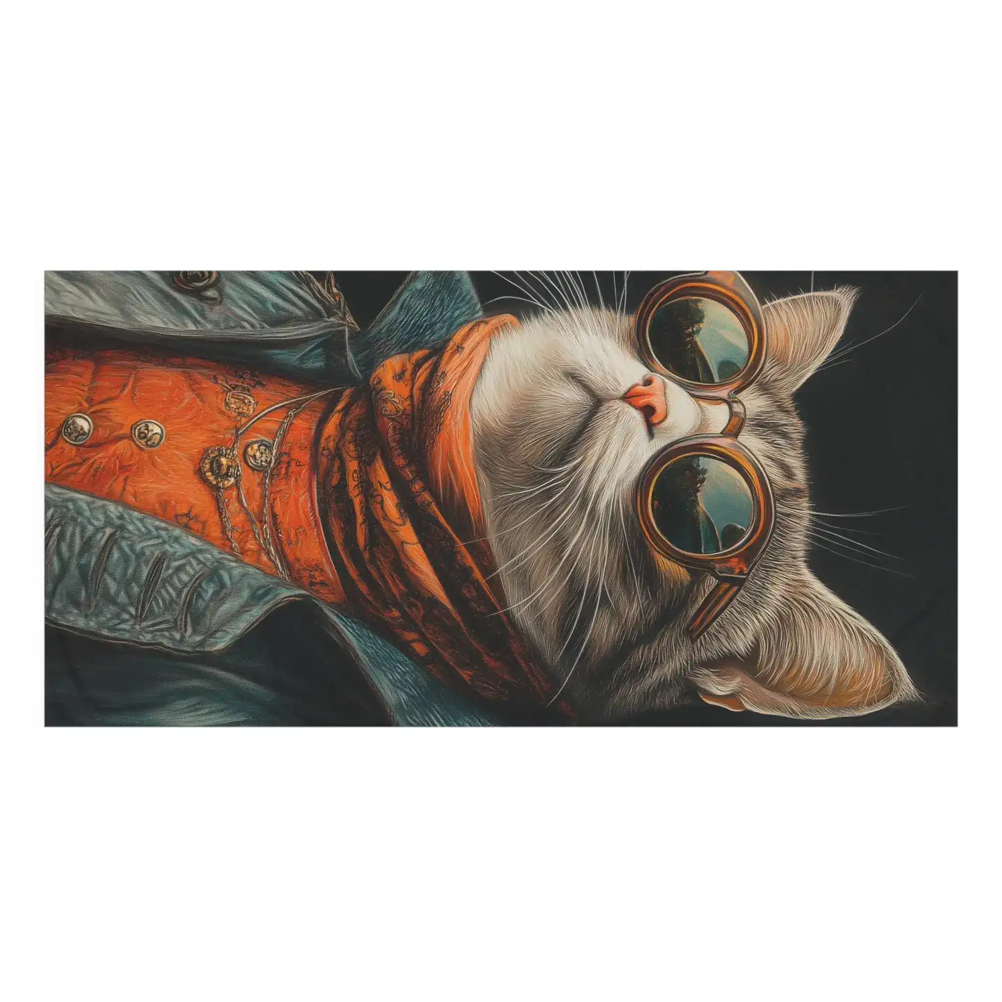 Renaissance Cat in Couture with Orange Scarf and Sunglasses Bath Towel - Image 3