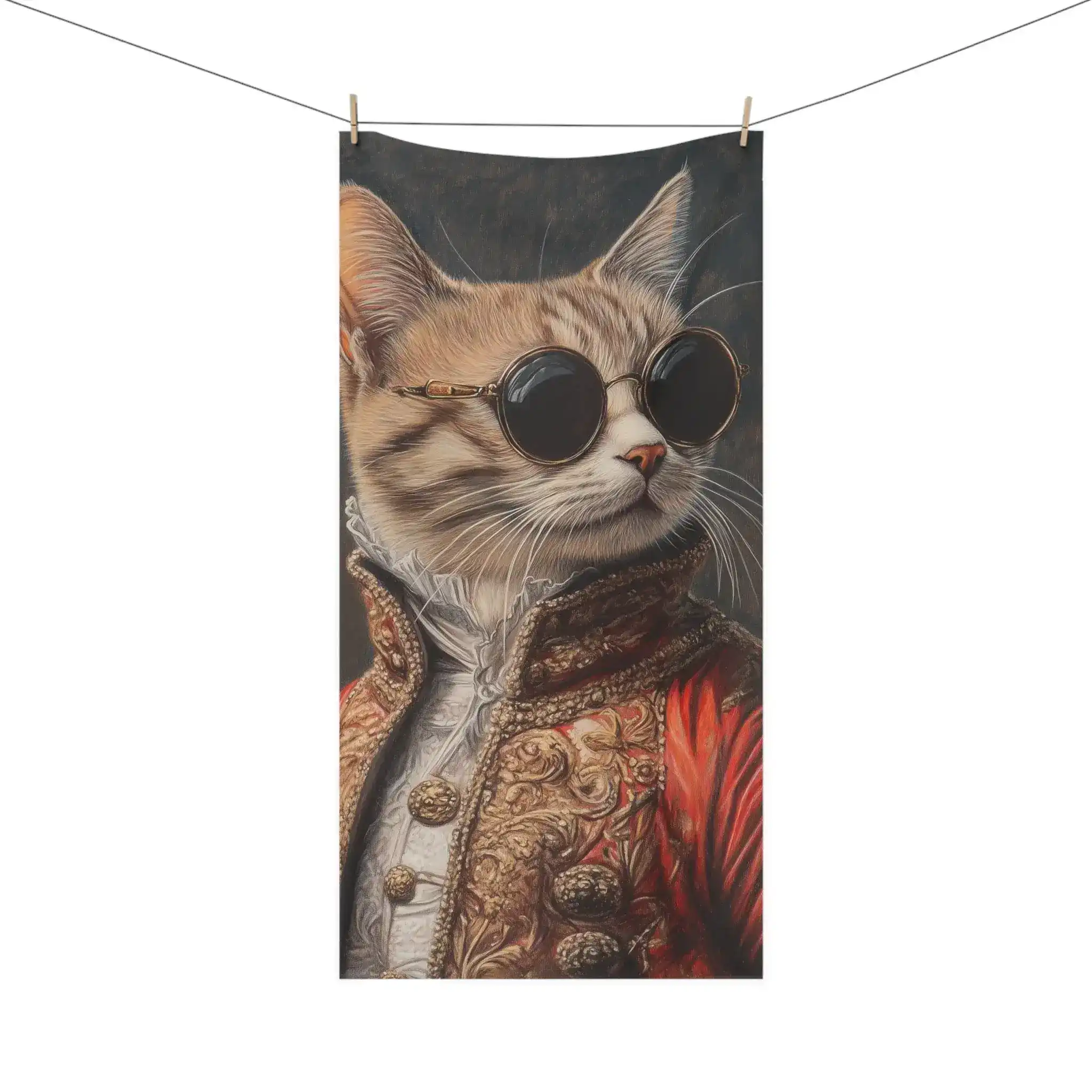 Renaissance Cat in Couture with Sunglasses Bath Towel - Image 4