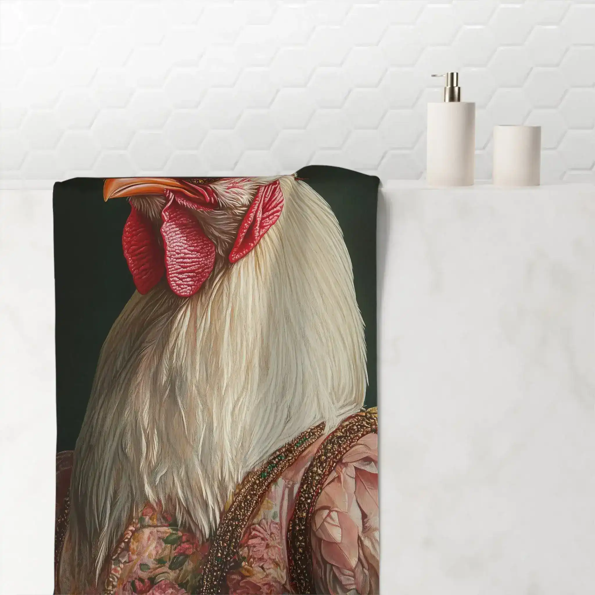 Renaissance Chicken in Couture with Sunglasses Bath Towel - Image 2