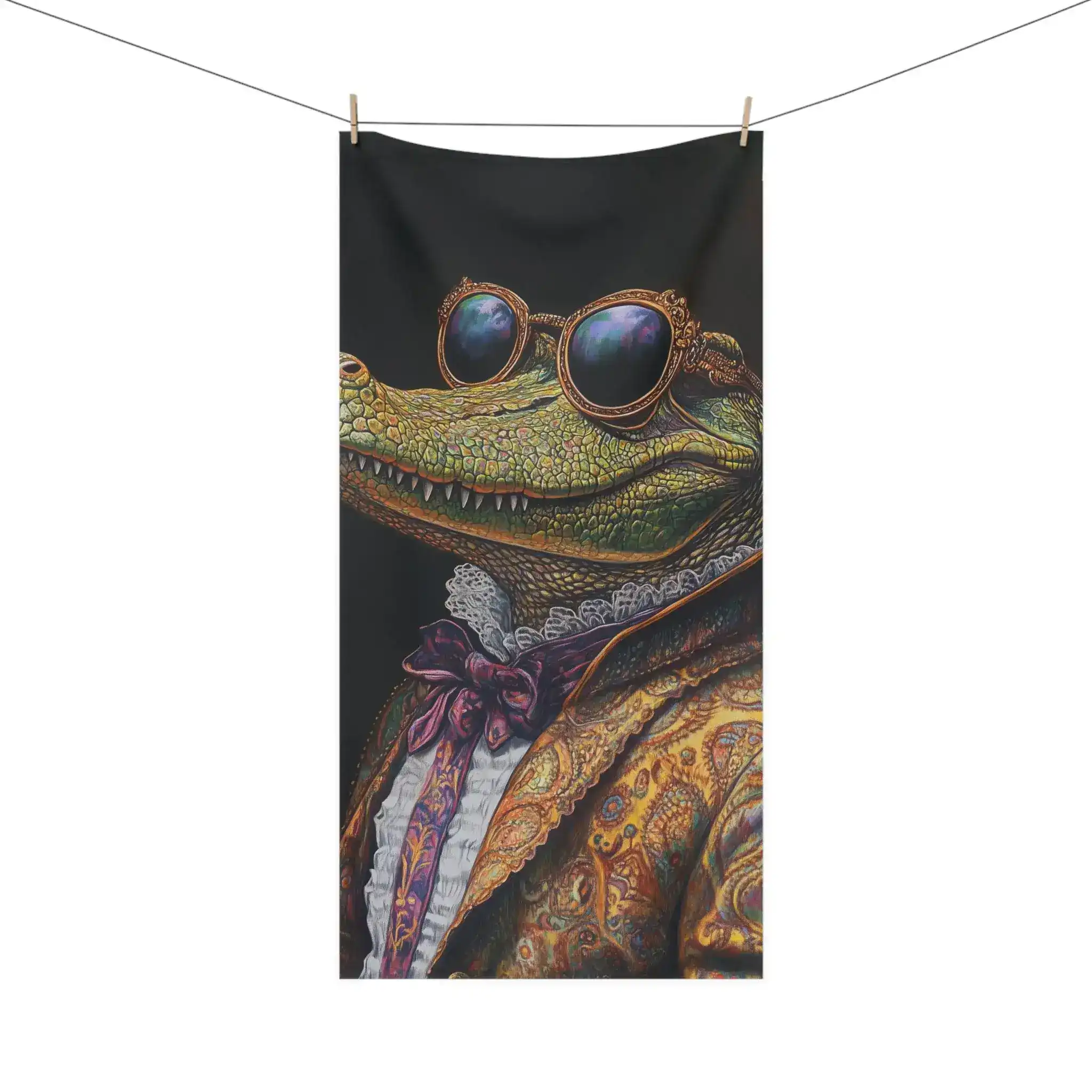 Renaissance Crocodile in Couture with Sunglasses Bath Towel - Image 4