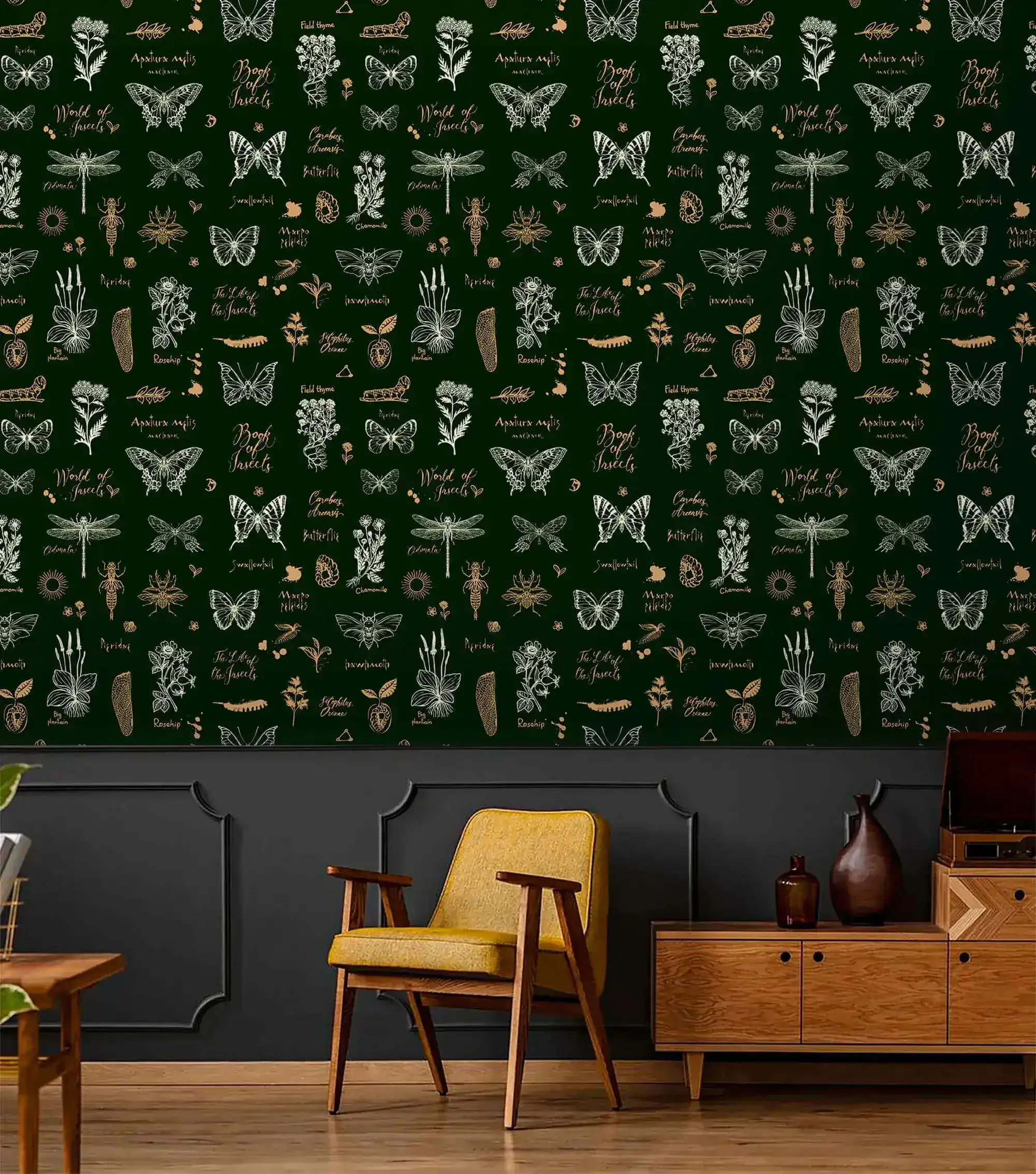 Retro Botanical Insect Lattice Wallpaper - Image 3