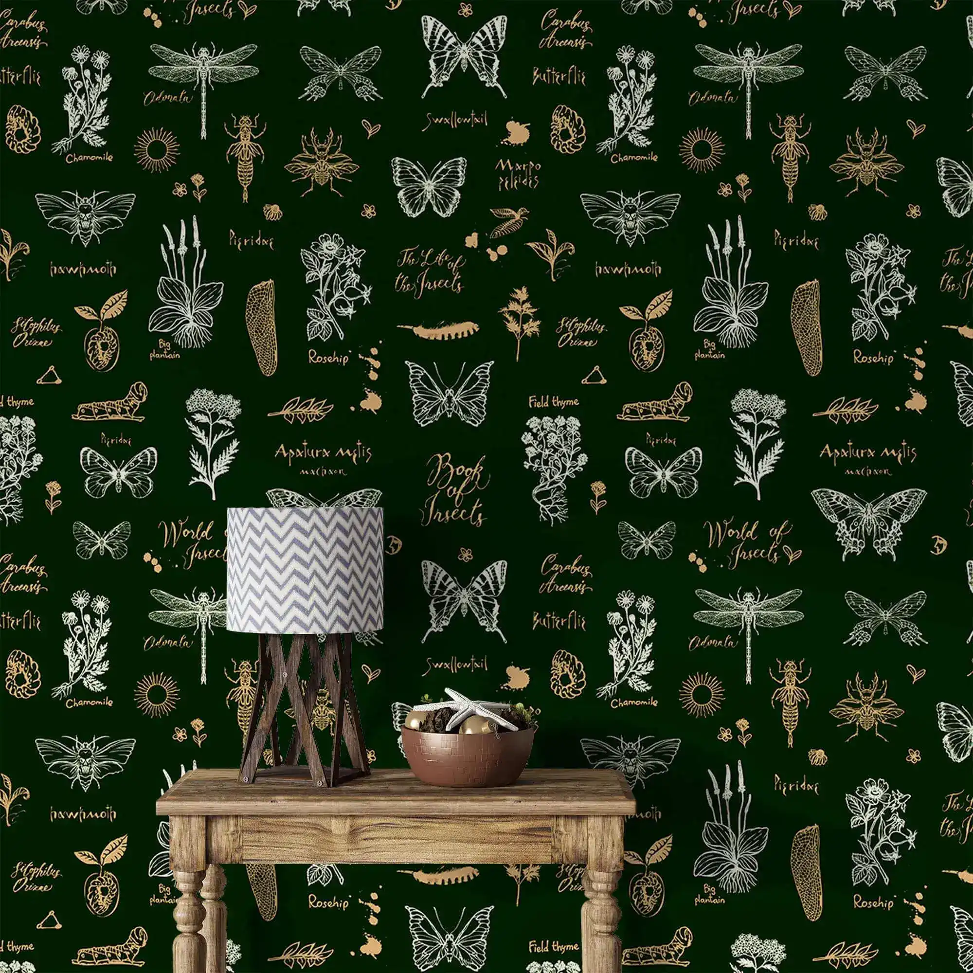 Retro Botanical Insect Lattice Wallpaper - Image 4