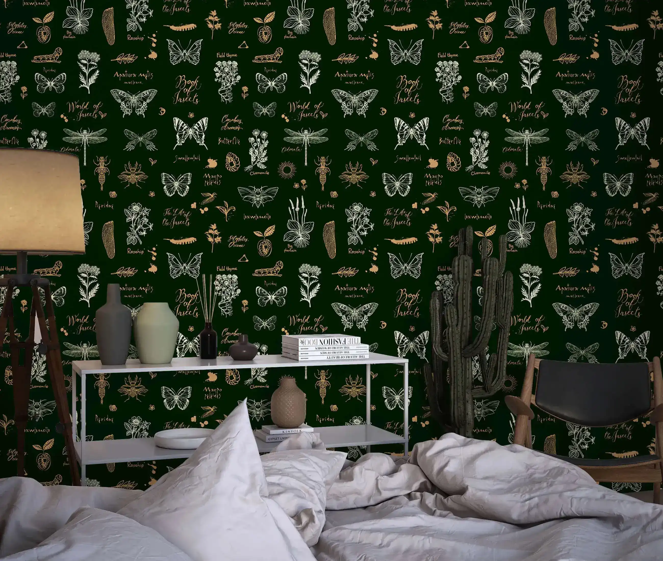 Retro Botanical Insect Lattice Wallpaper - Image 5