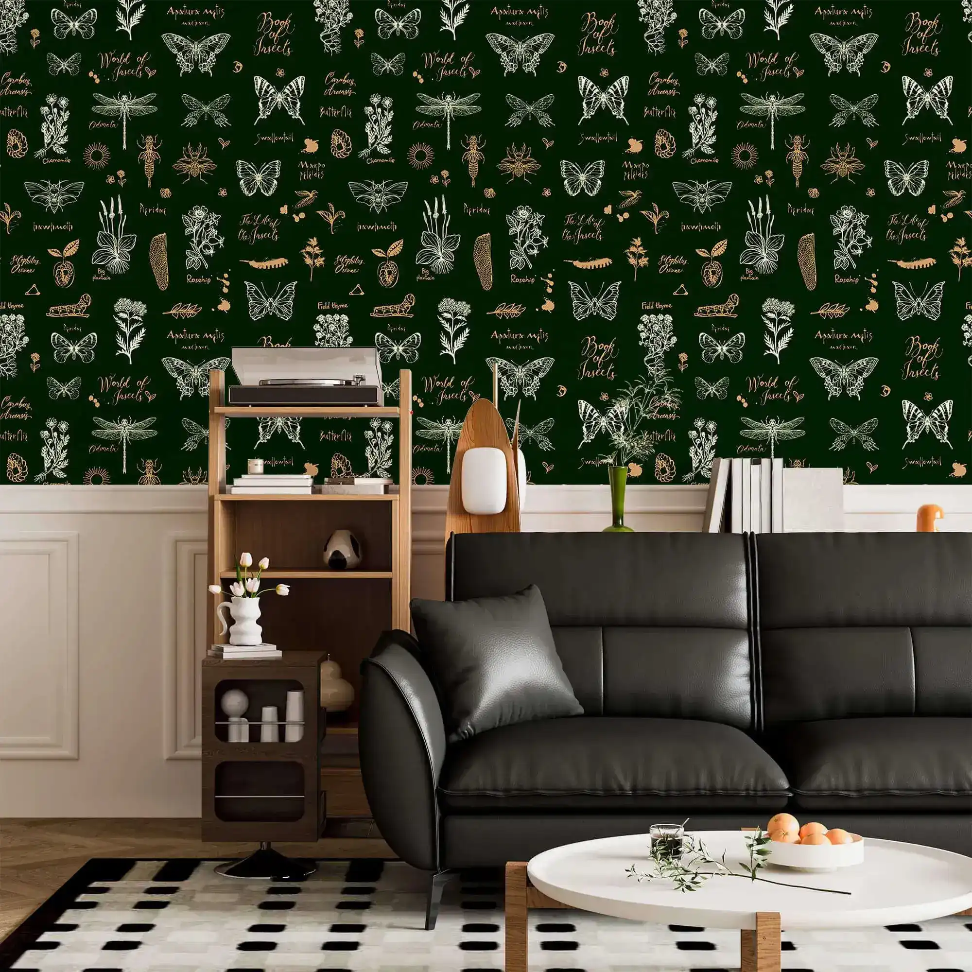 Retro Botanical Insect Lattice Wallpaper - Image 6