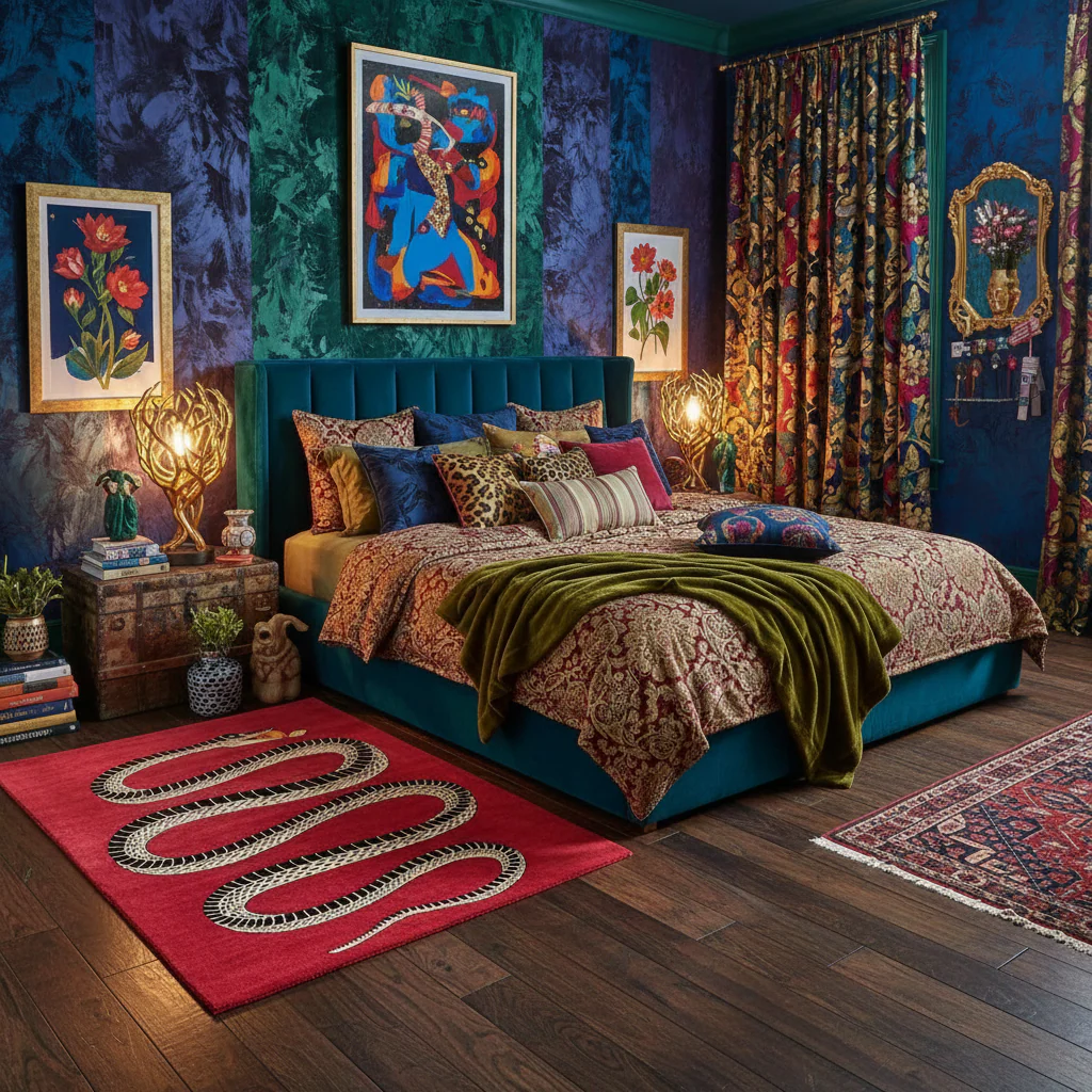Retro Red Snake Hand Tufted Wool Rug - Image 2